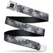 Batman Full Color Black Silver Black Seatbelt Belt - Bat Signal Stacked Black/Grays Webbing Seatbelt Belts DC Comics
