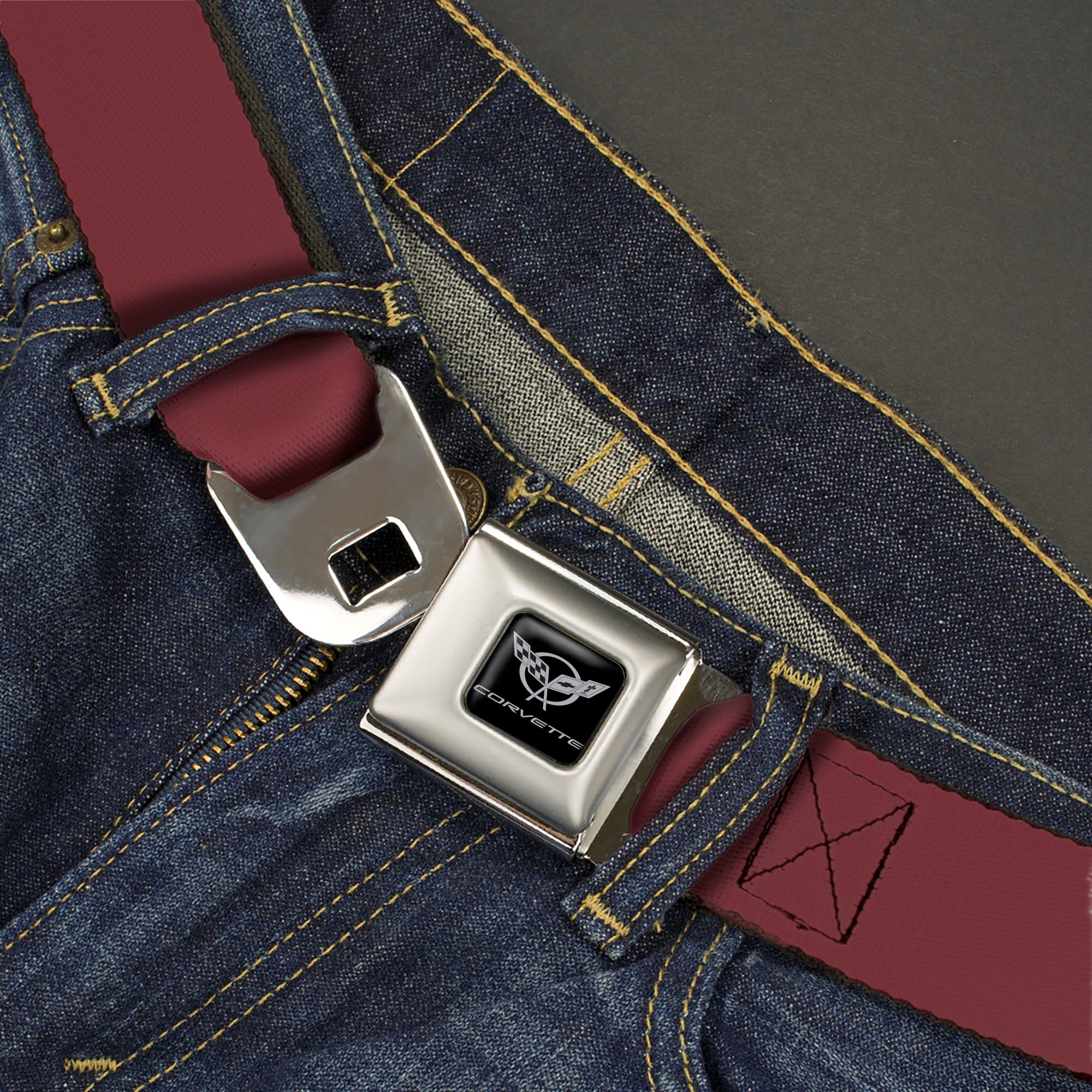 Corvette Seatbelt Belt - Burgundy Webbing Seatbelt Belts GM General Motors