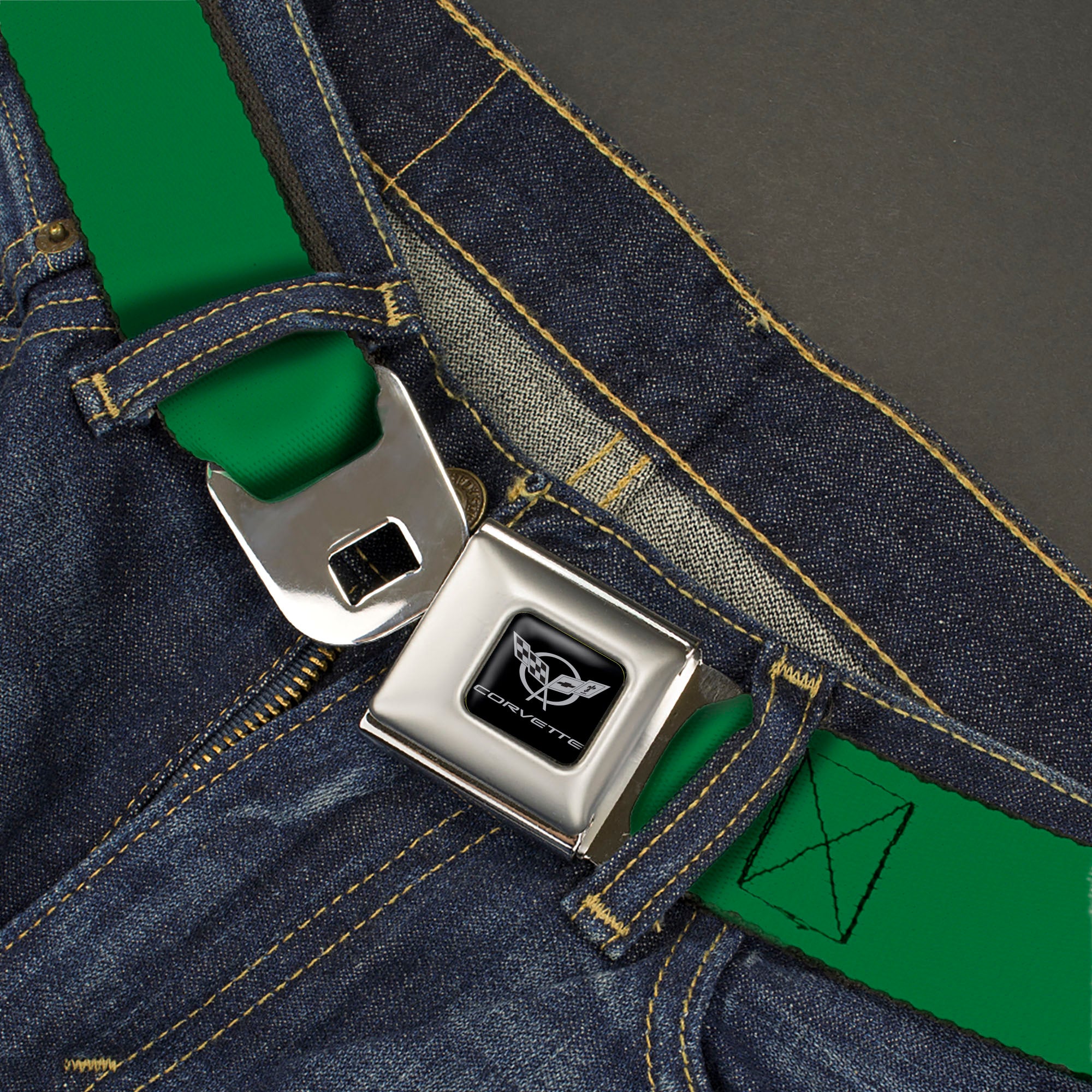 Corvette Seatbelt Belt - Green Webbing Seatbelt Belts GM General Motors
