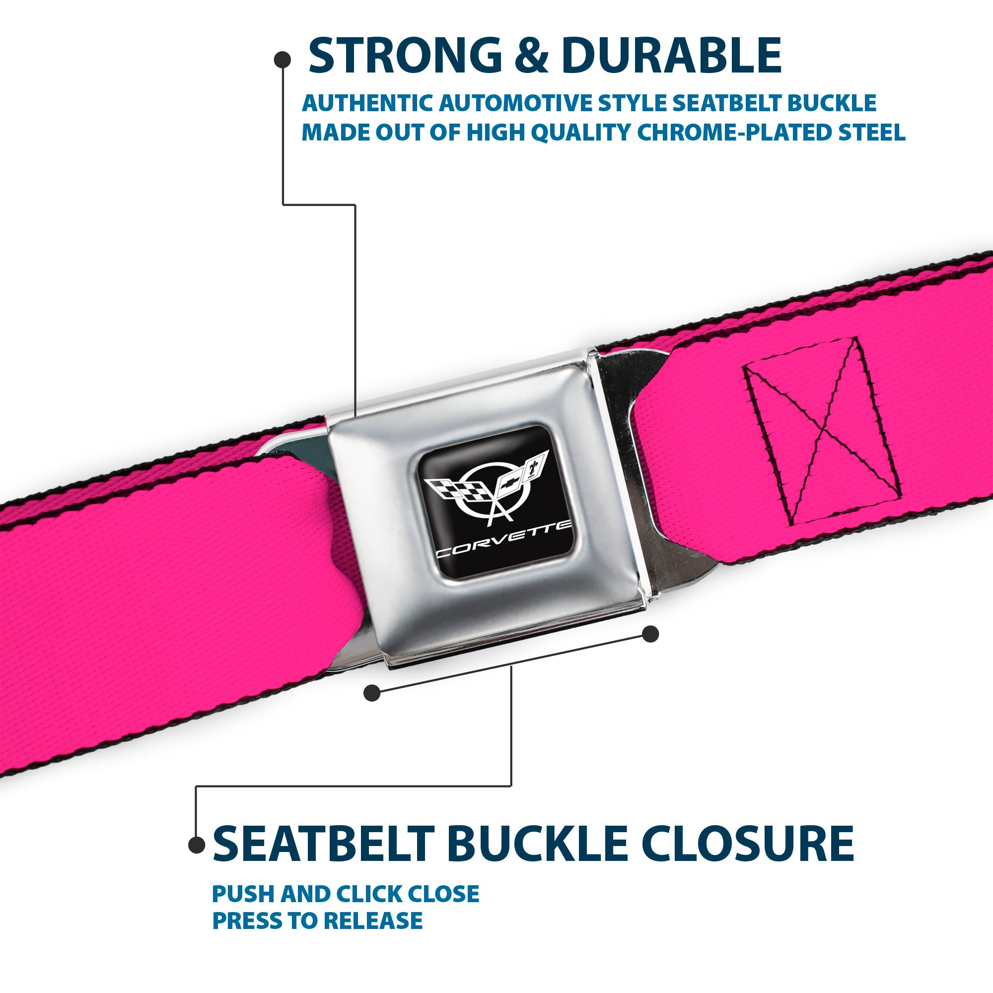Corvette Seatbelt Belt - Neon Pink Webbing Seatbelt Belts GM General Motors