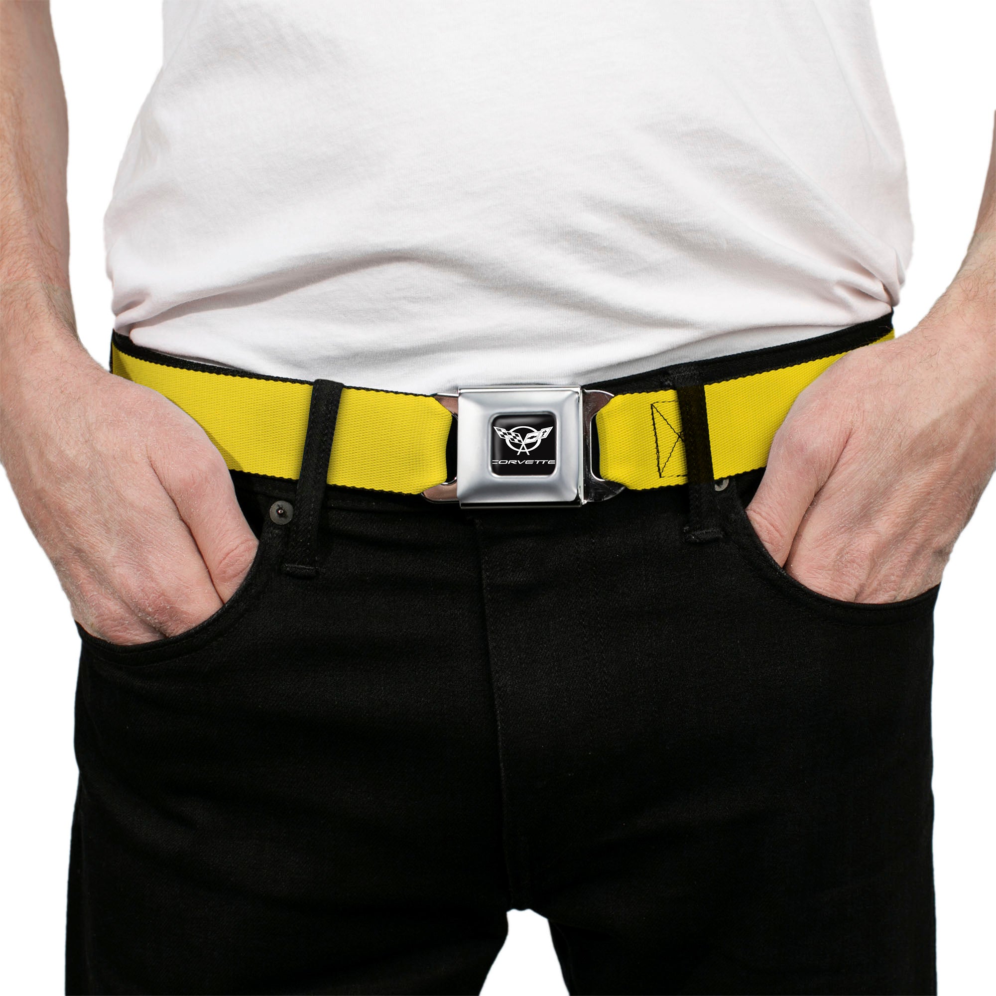 Corvette Seatbelt Belt - Yellow Webbing Seatbelt Belts GM General Motors