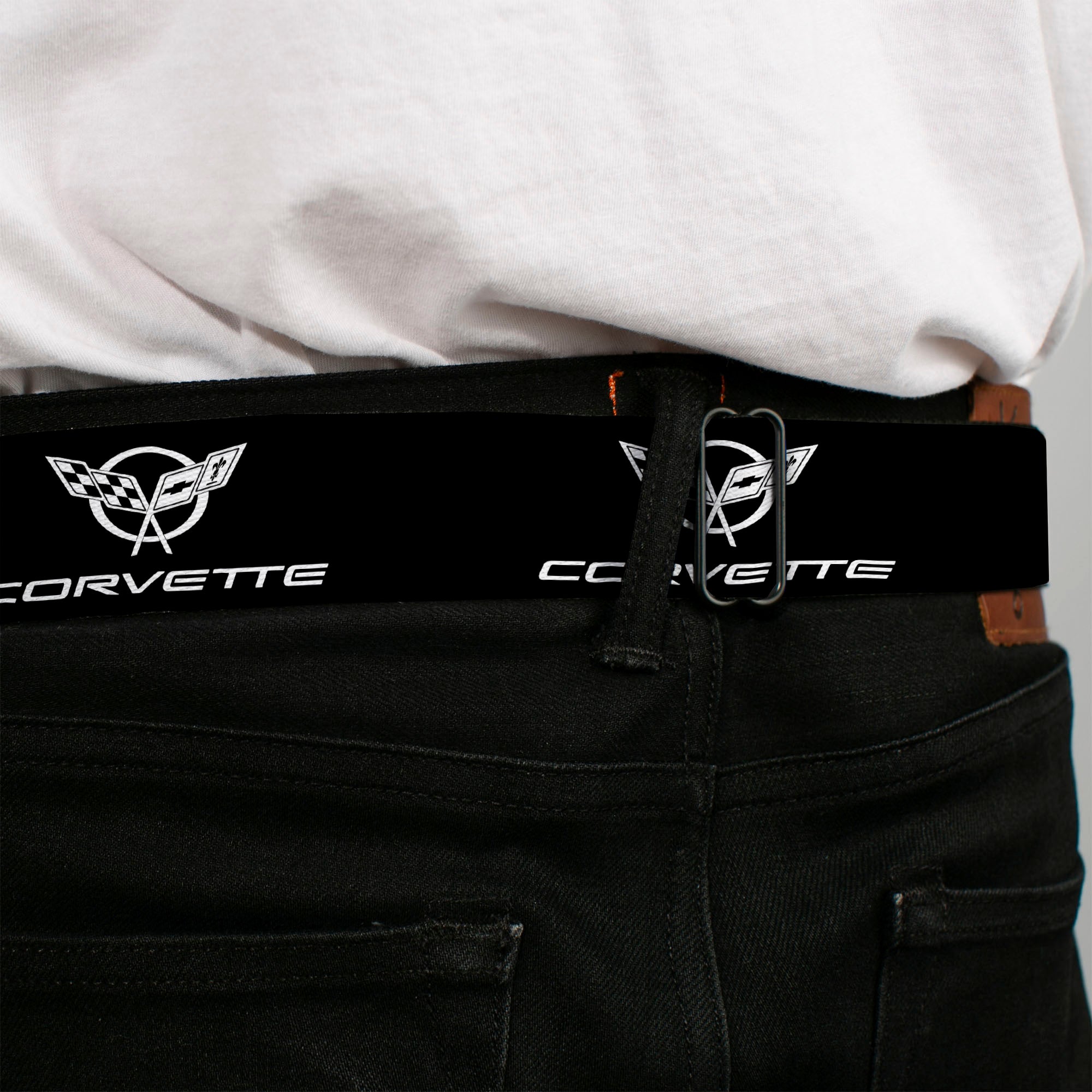 Corvette Seatbelt Belt - Corvette Black/Silver REPEAT Webbing Seatbelt Belts GM General Motors