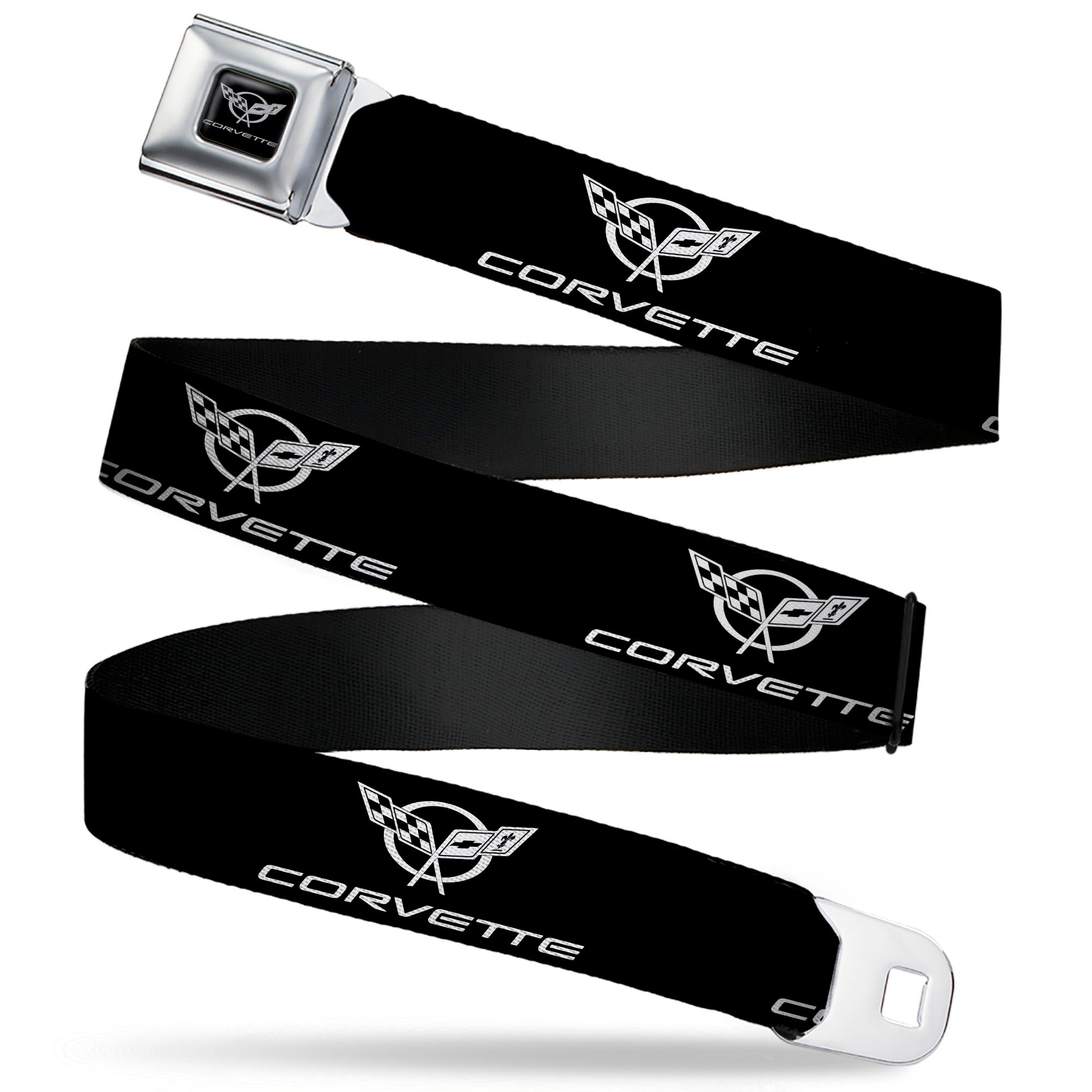 Corvette Seatbelt Belt - Corvette Black/Silver REPEAT Webbing Seatbelt Belts GM General Motors