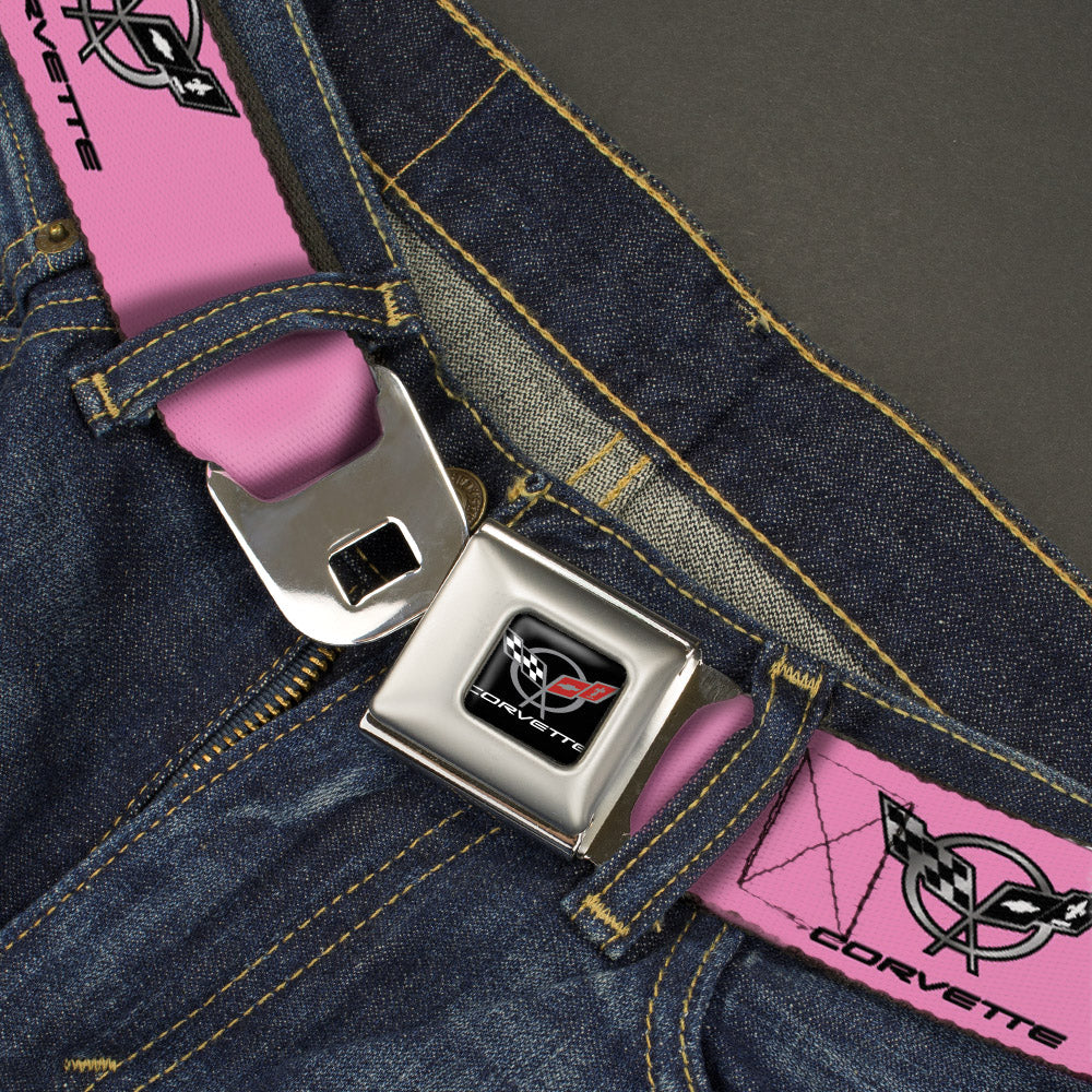 Corvette Seatbelt Belt - CORVETTE C5 Logo Repeat Pink/Black/Silvers Webbing Seatbelt Belts GM General Motors