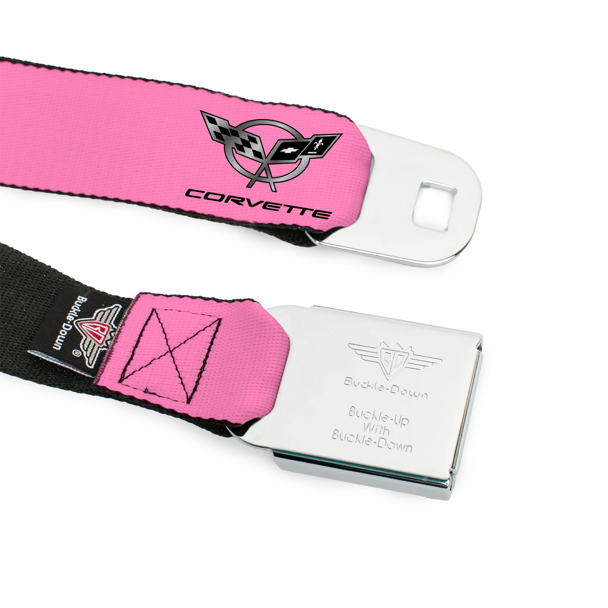 Corvette Seatbelt Belt - CORVETTE C5 Logo Repeat Pink/Black/Silvers Webbing Seatbelt Belts GM General Motors