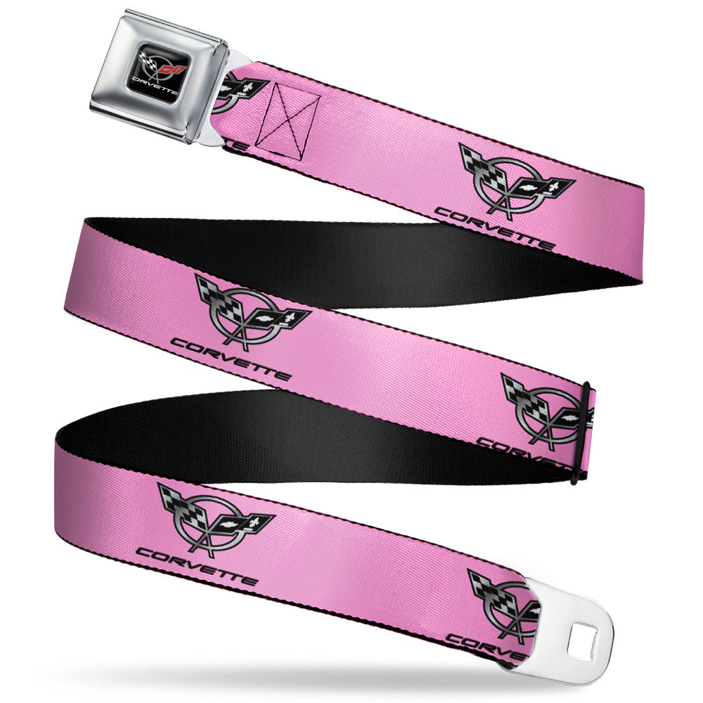 Corvette Seatbelt Belt - CORVETTE C5 Logo Repeat Pink/Black/Silvers Webbing Seatbelt Belts GM General Motors