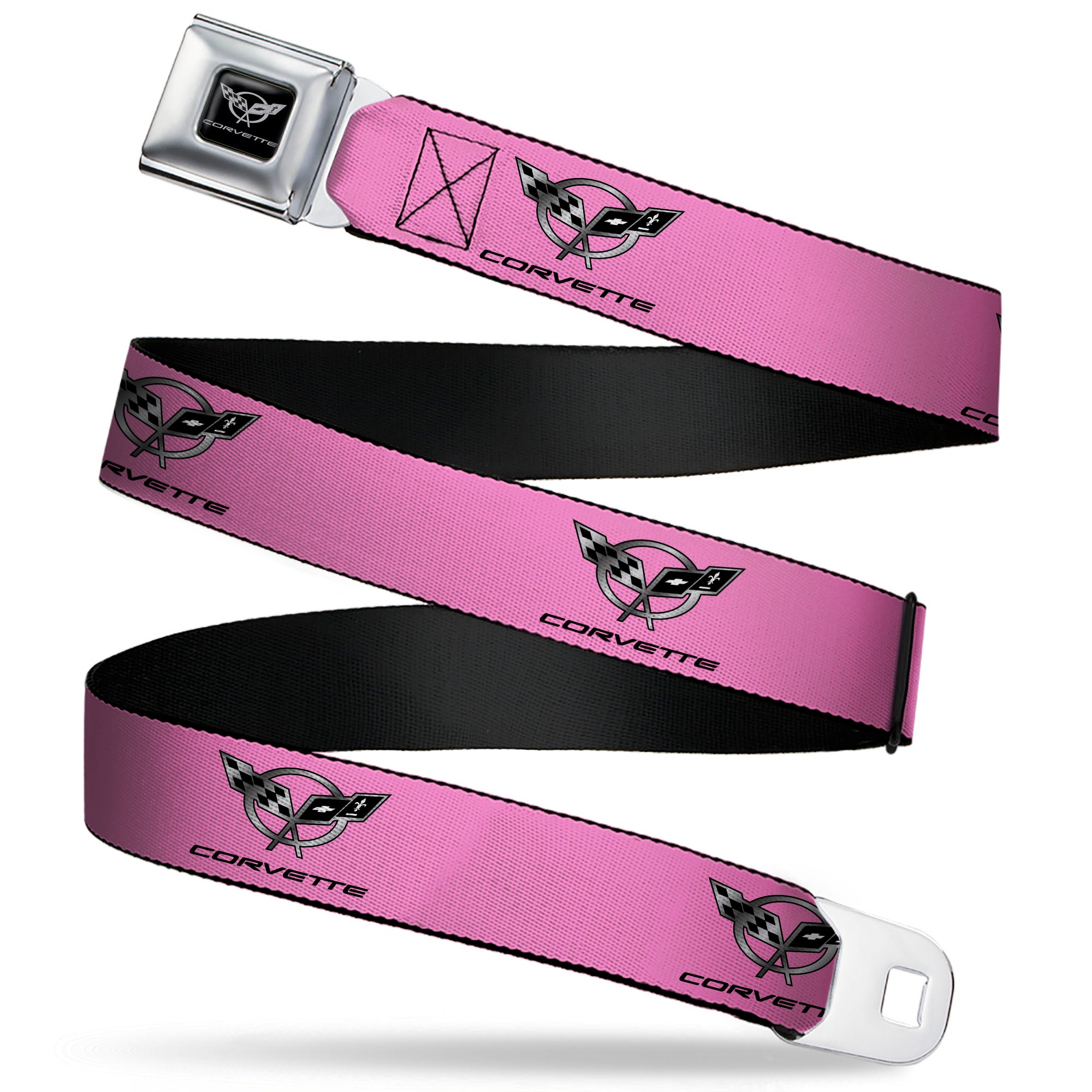 Corvette Seatbelt Belt - CORVETTE C5 Logo Repeat Pink/Black/Silvers Webbing Seatbelt Belts GM General Motors