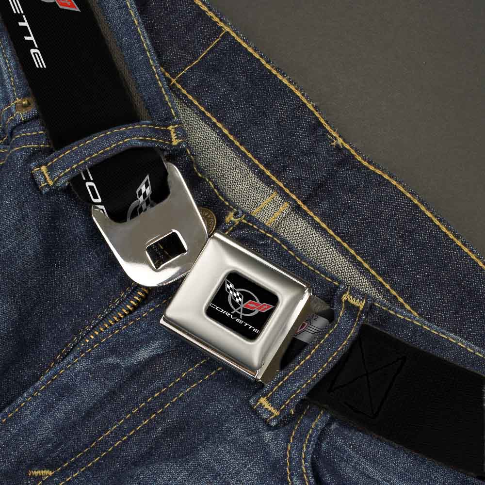 CORVETTE C5 Logo Full Color Black Gray White Red Seatbelt Belt - CORVETTE C5 Logo Black/Gray/White/Red Webbing Seatbelt Belts GM General Motors