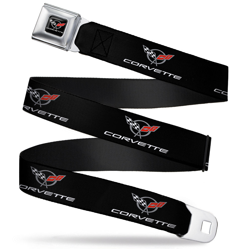 CORVETTE C5 Logo Full Color Black Gray White Red Seatbelt Belt - CORVETTE C5 Logo Black/Gray/White/Red Webbing Seatbelt Belts GM General Motors