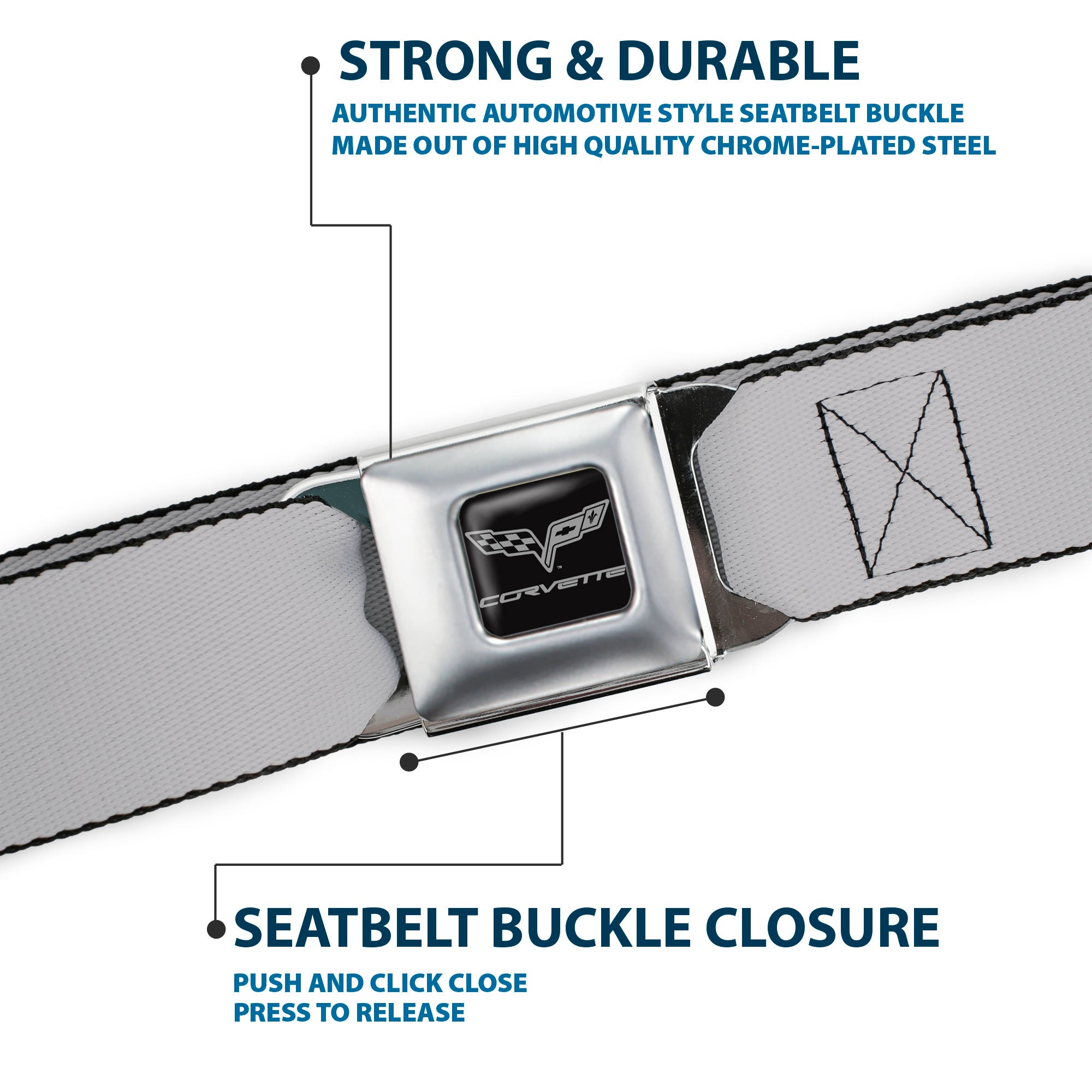 C6 Seatbelt Belt - Silver Webbing Seatbelt Belts GM General Motors