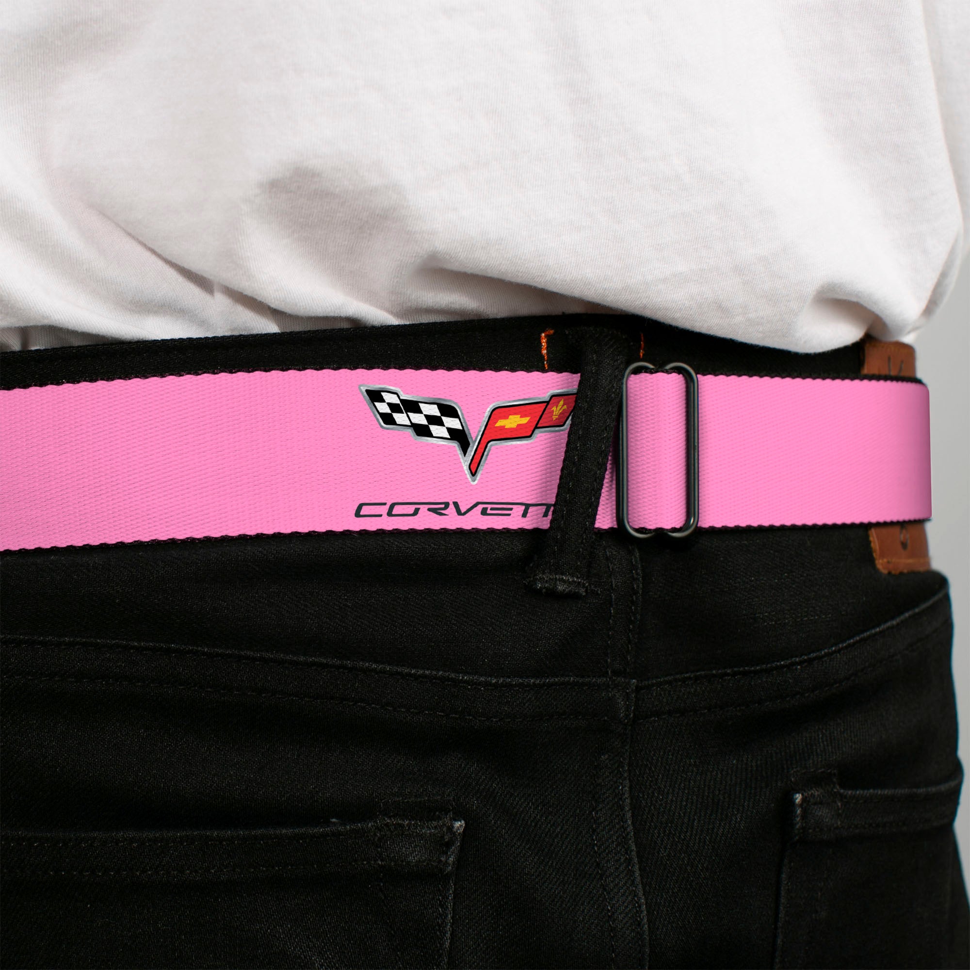 C6 Seatbelt Belt - C6 Logo REPEAT Pink/Black Webbing Seatbelt Belts GM General Motors