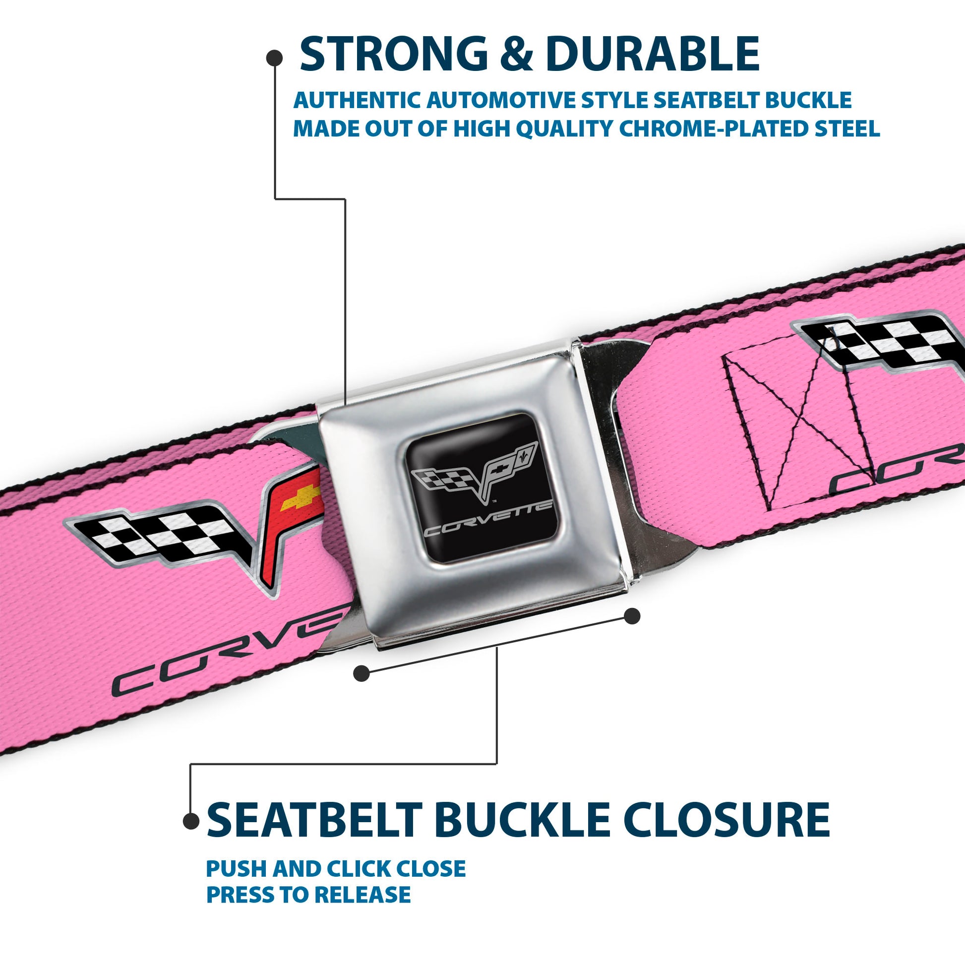 C6 Seatbelt Belt - C6 Logo REPEAT Pink/Black Webbing Seatbelt Belts GM General Motors