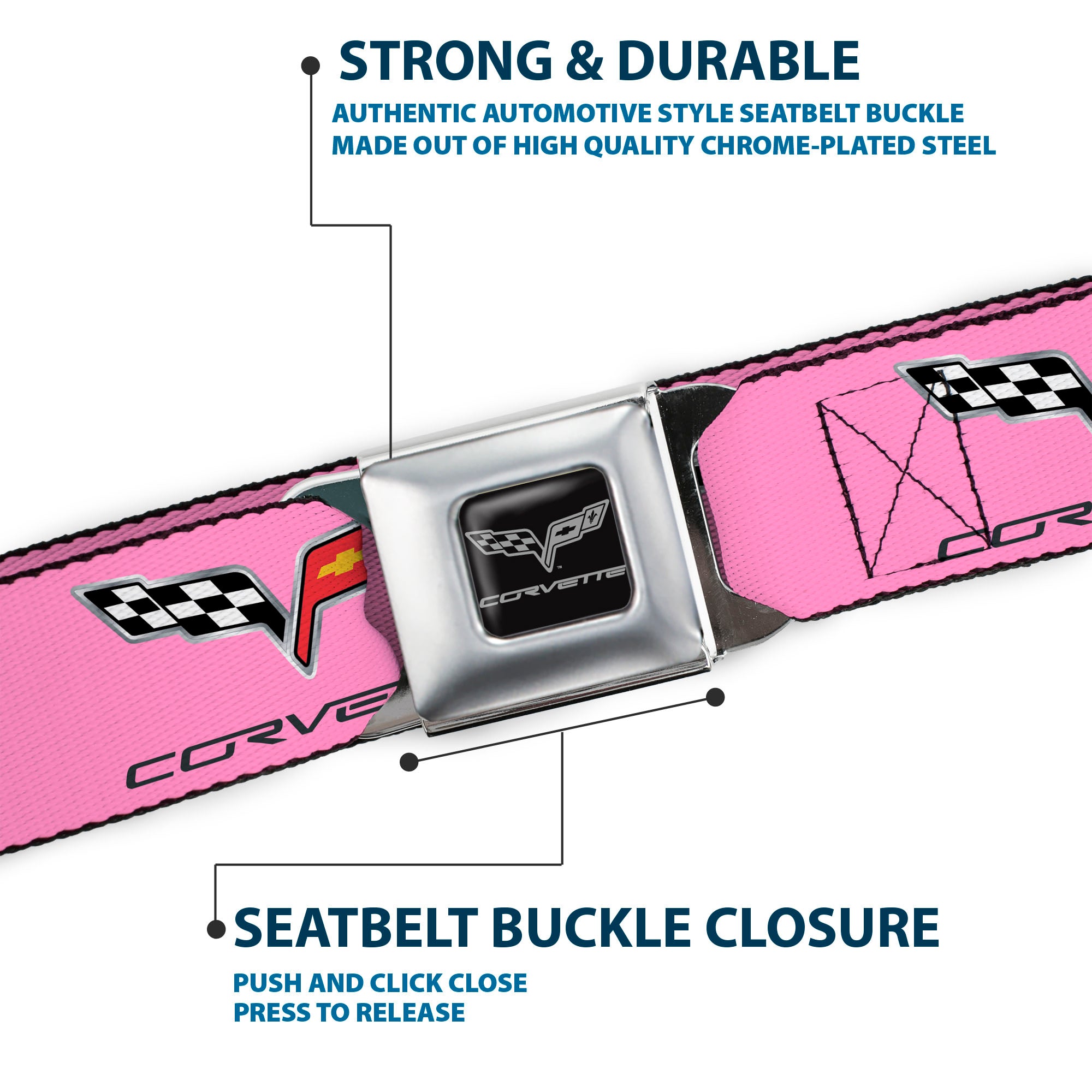 C6 Seatbelt Belt - C6 Logo REPEAT Pink/Black Webbing Seatbelt Belts GM General Motors