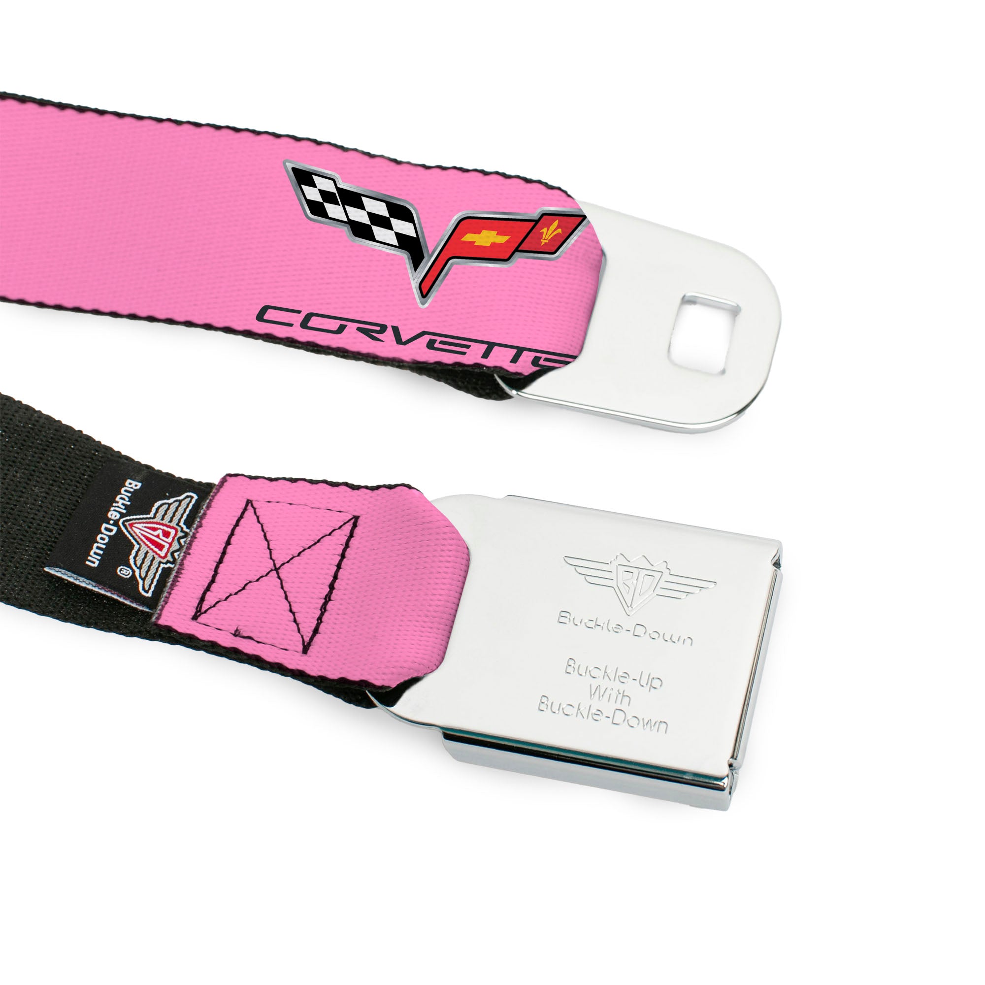 C6 Seatbelt Belt - C6 Logo REPEAT Pink/Black Webbing Seatbelt Belts GM General Motors