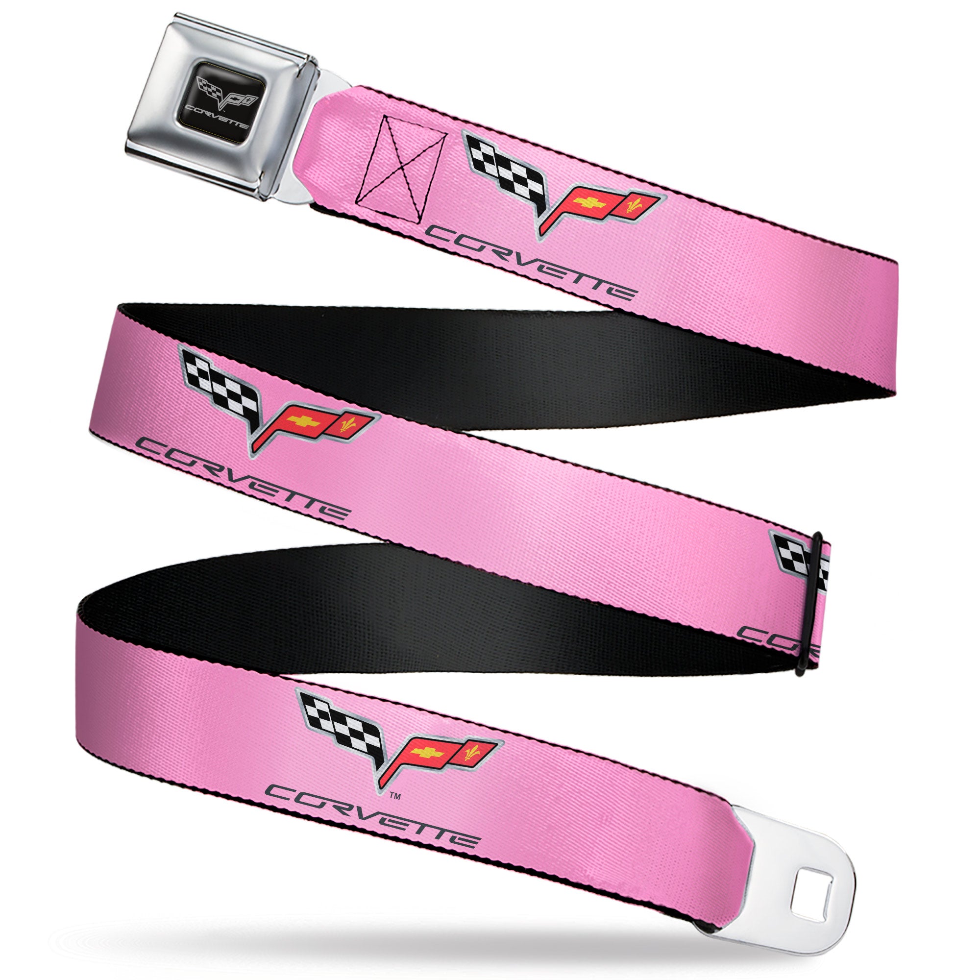C6 Seatbelt Belt - C6 Logo REPEAT Pink/Black Webbing Seatbelt Belts GM General Motors