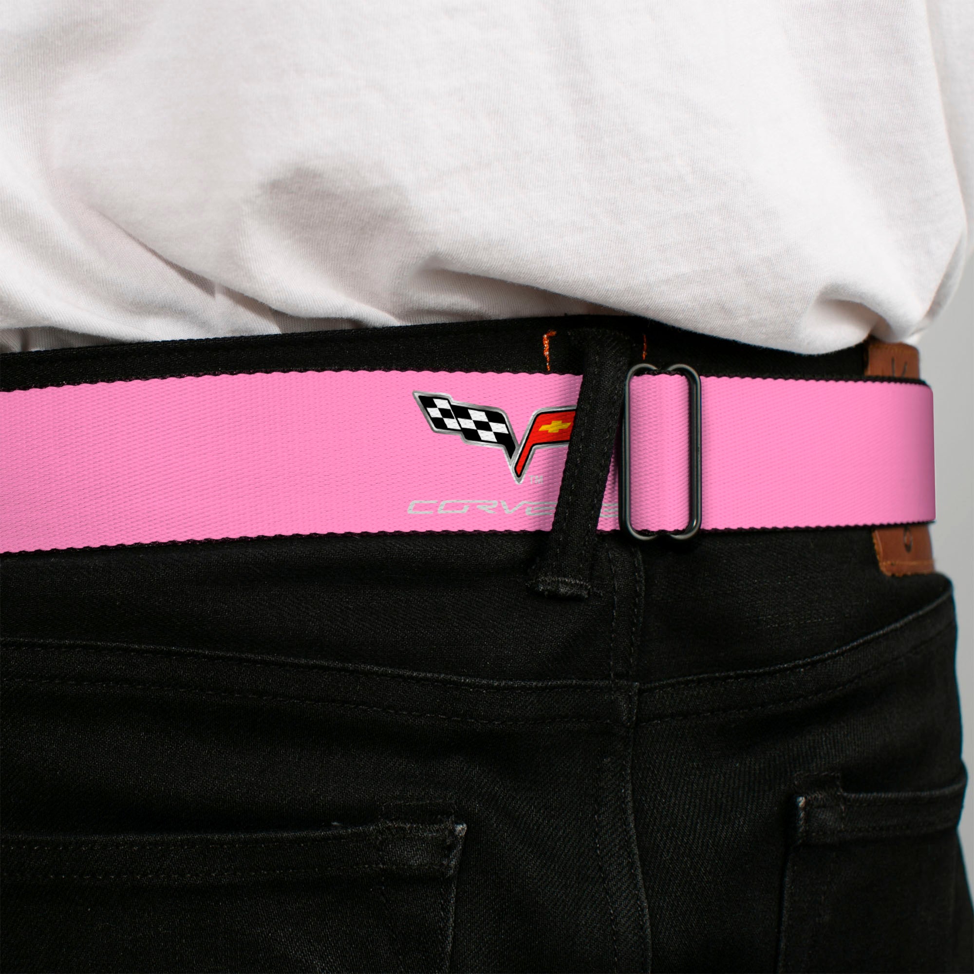 C6 Seatbelt Belt - C6 Logo Pink/Silver Webbing Seatbelt Belts GM General Motors