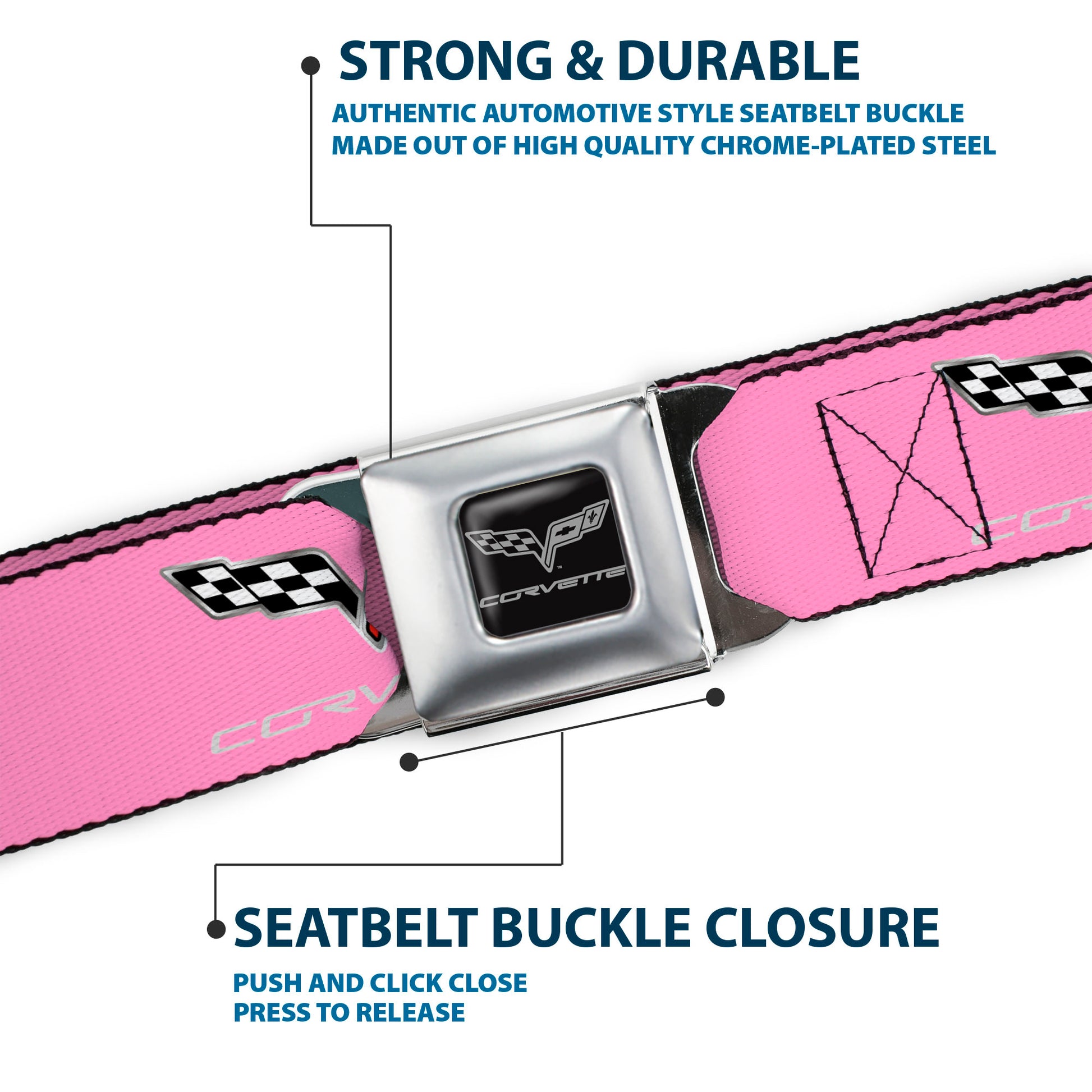 C6 Seatbelt Belt - C6 Logo Pink/Silver Webbing Seatbelt Belts GM General Motors