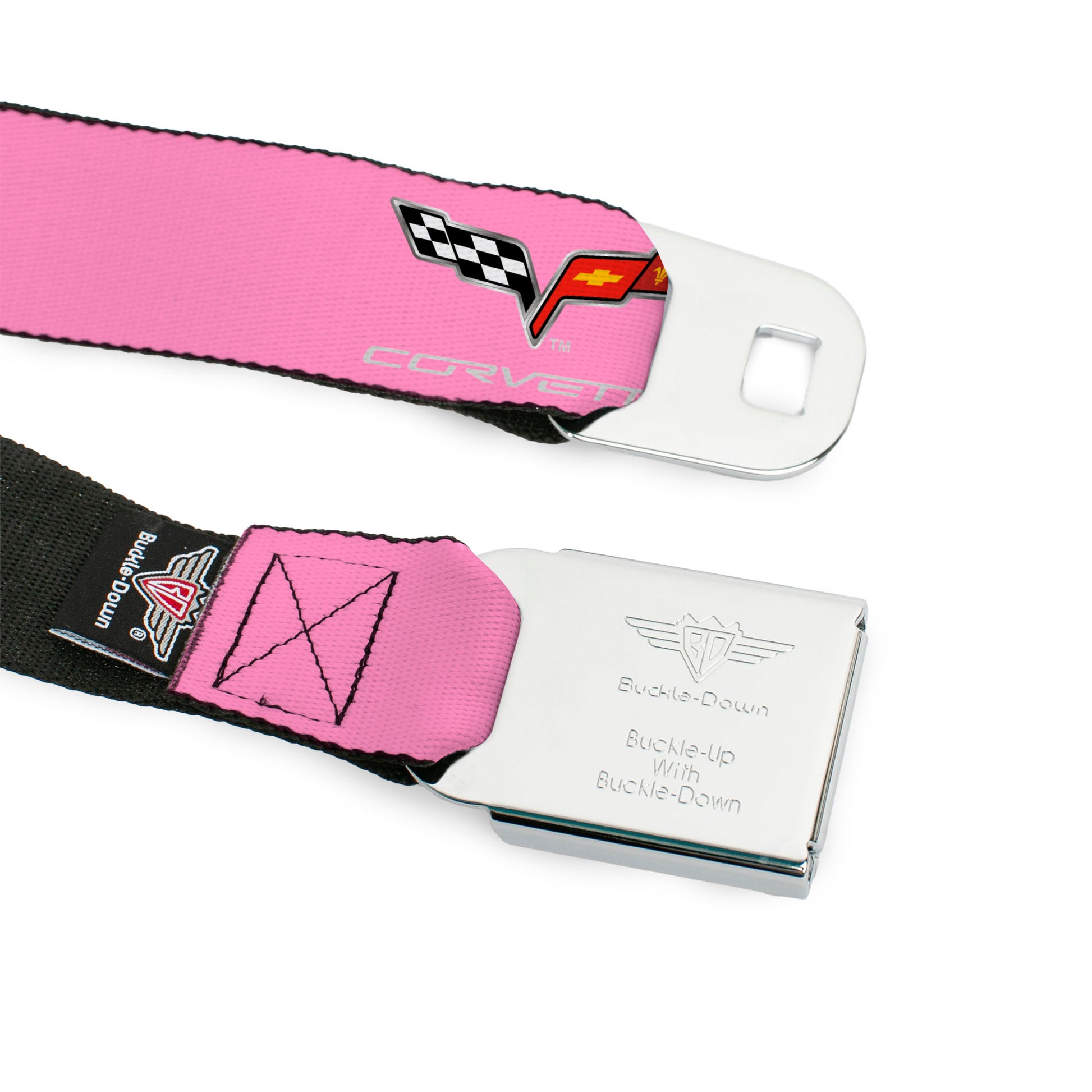 C6 Seatbelt Belt - C6 Logo Pink/Silver Webbing Seatbelt Belts GM General Motors