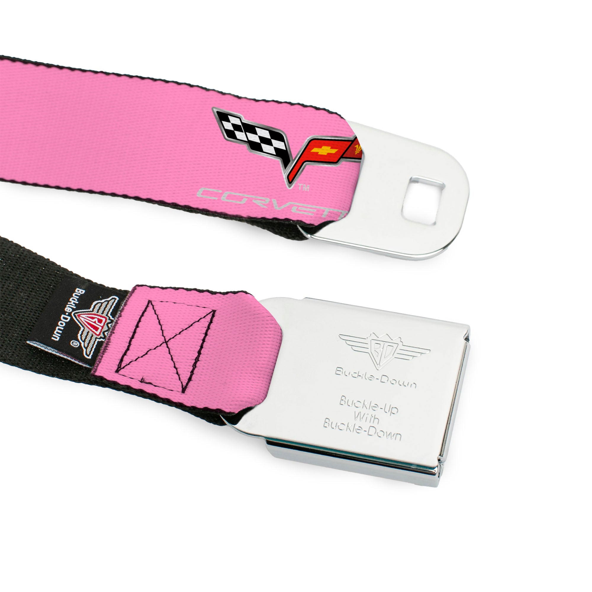 C6 Seatbelt Belt - C6 Logo Pink/Silver Webbing Seatbelt Belts GM General Motors