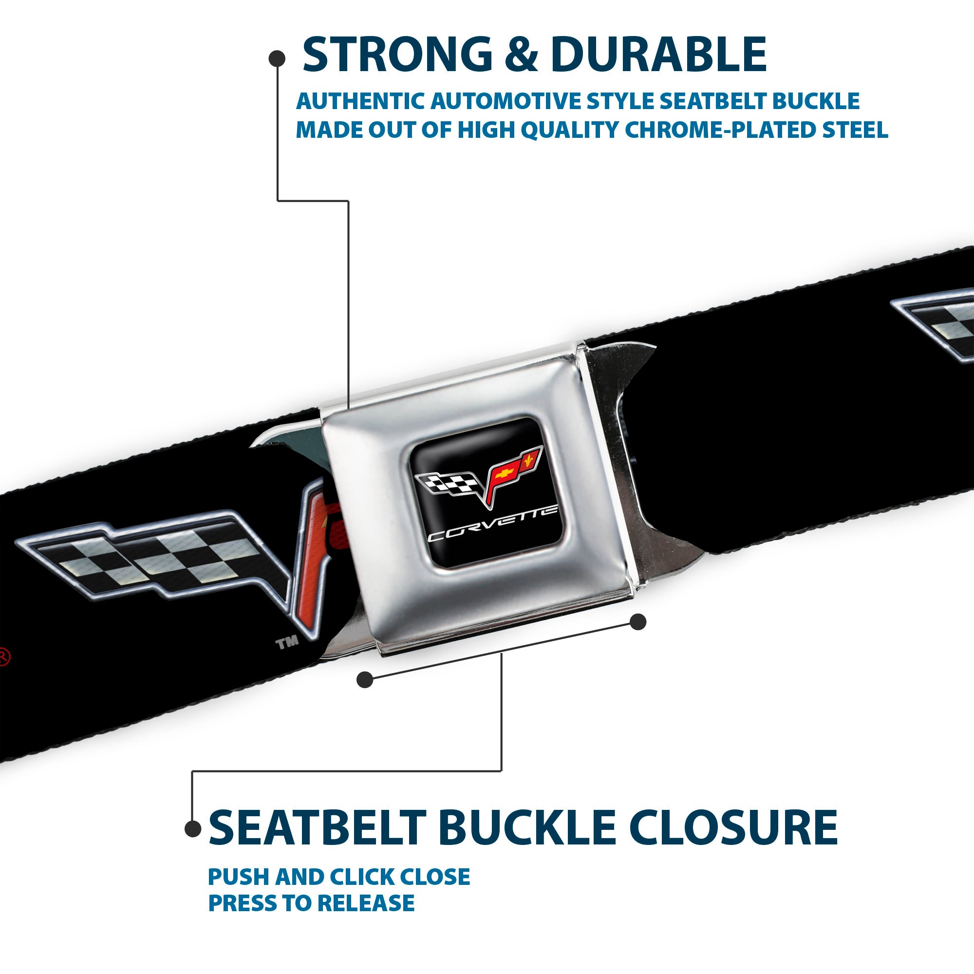 C6 Full Color Seatbelt Belt - C6 Logo/CORVETTE Black/Red Webbing Seatbelt Belts GM General Motors