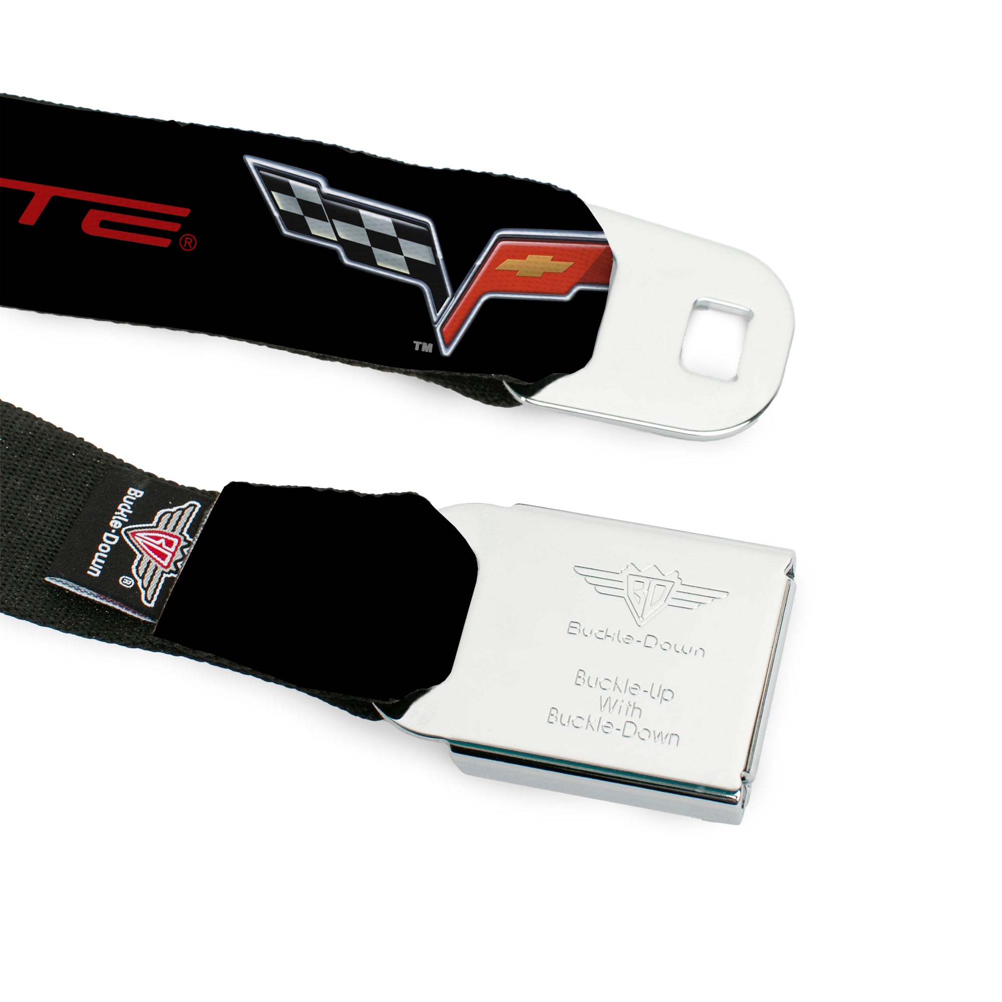 C6 Full Color Seatbelt Belt - C6 Logo/CORVETTE Black/Red Webbing Seatbelt Belts GM General Motors