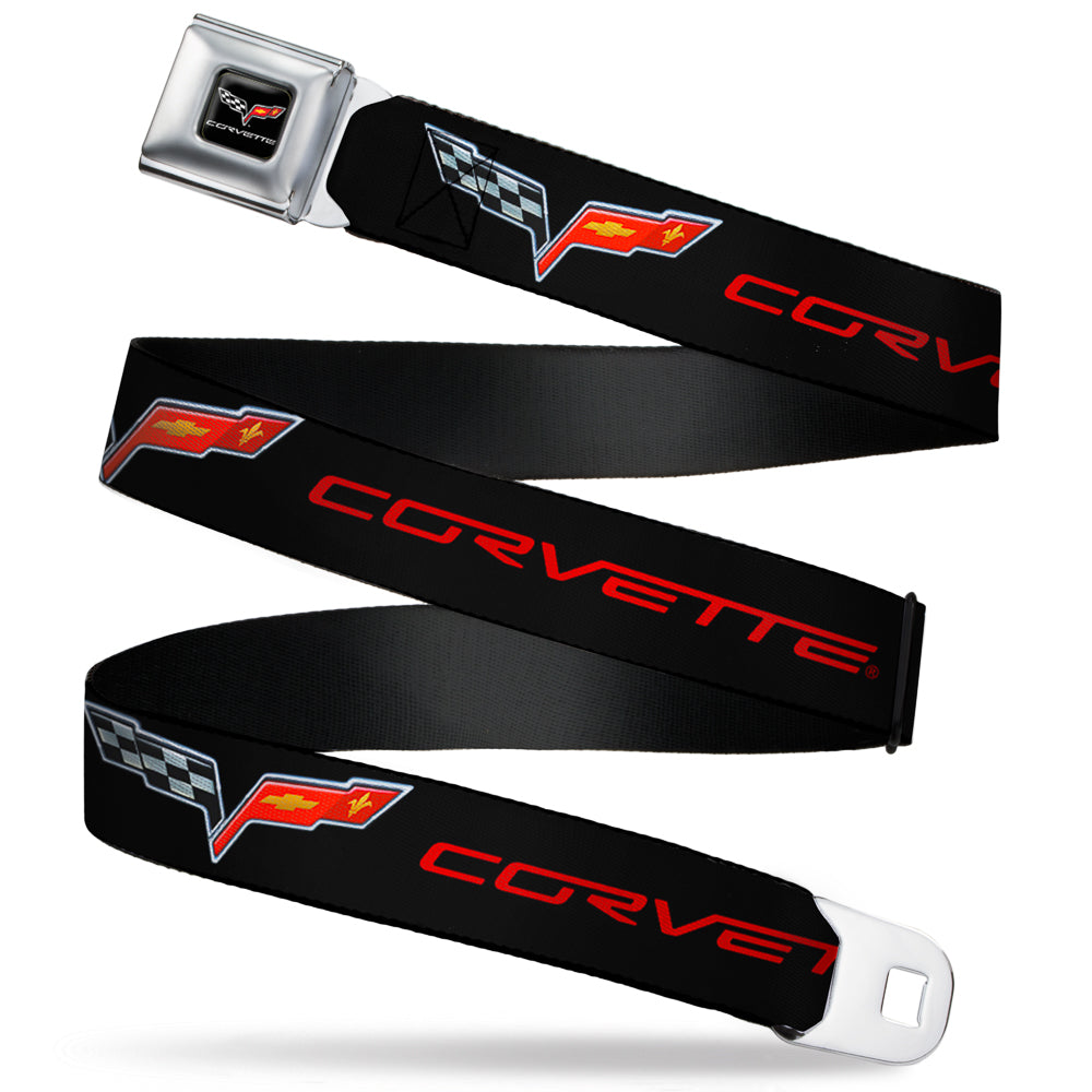 C6 Full Color Seatbelt Belt - C6 Logo/CORVETTE Black/Red Webbing Seatbelt Belts GM General Motors
