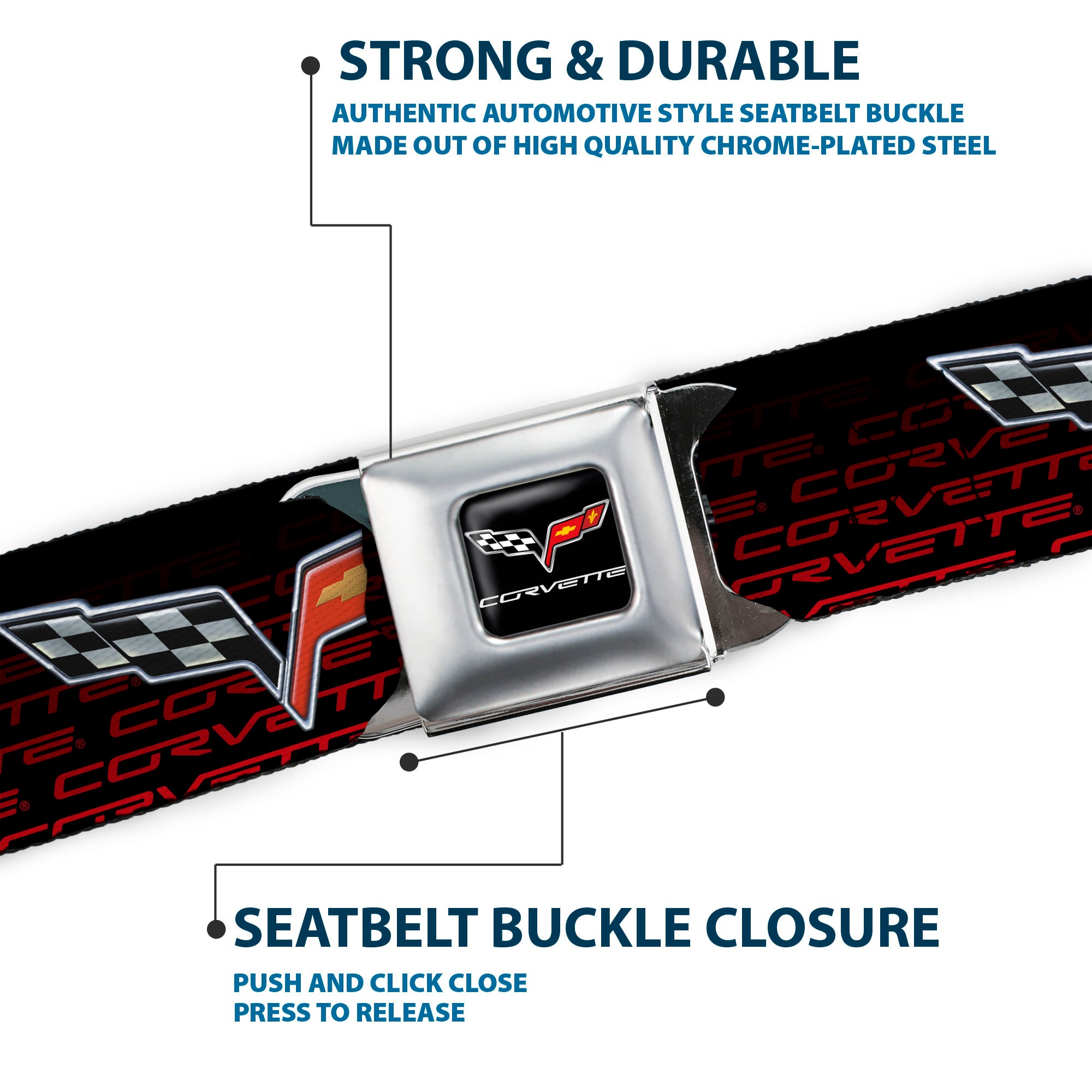 C6 Full Color Seatbelt Belt - C6 Logo/CORVETTE Repeat Black/Red Ombre Webbing Seatbelt Belts GM General Motors