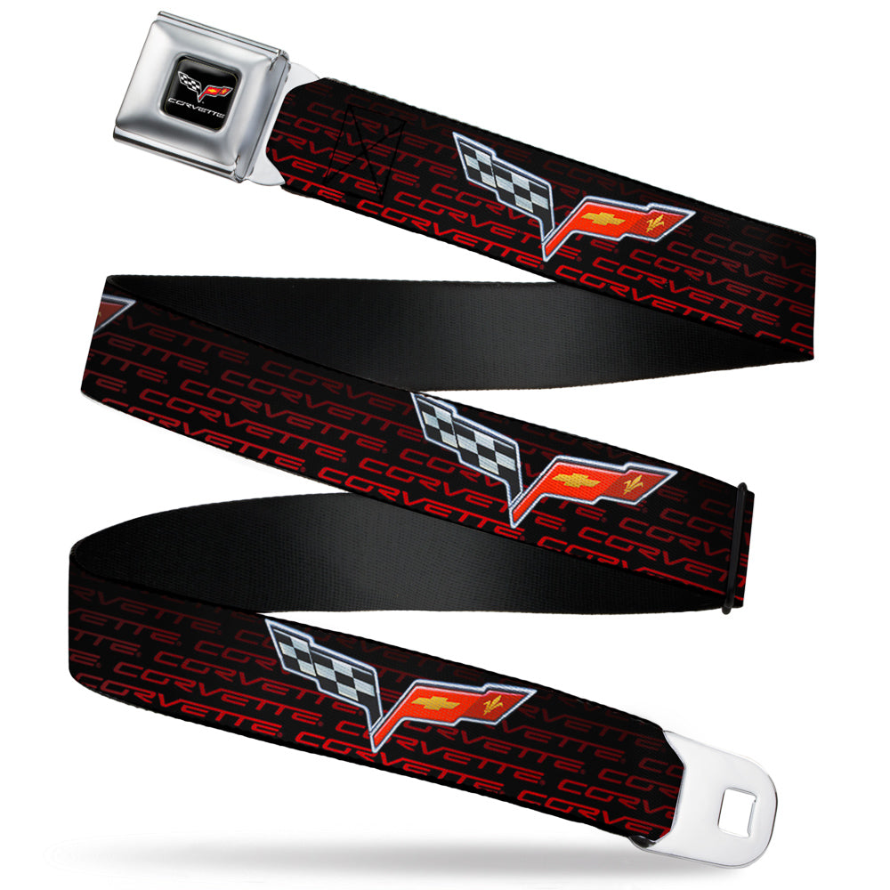 C6 Full Color Seatbelt Belt - C6 Logo/CORVETTE Repeat Black/Red Ombre Webbing Seatbelt Belts GM General Motors
