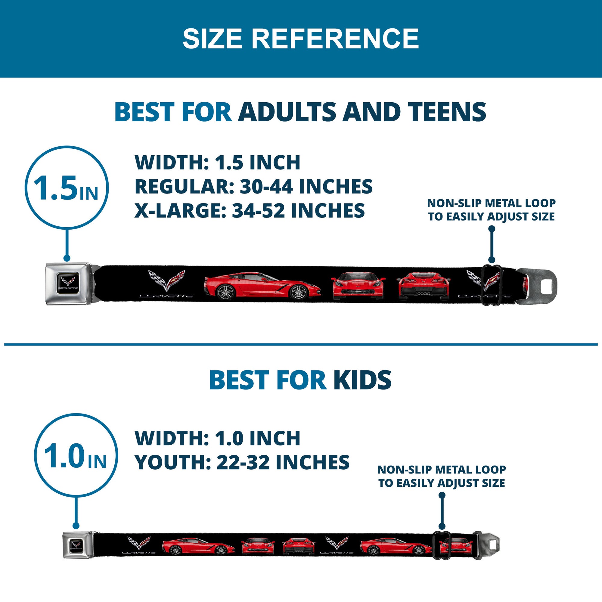 C7 Full Color Black Seatbelt Belt - C7 Logo/Red C7 Side/Front/Rear Views Black Webbing Seatbelt Belts GM General Motors