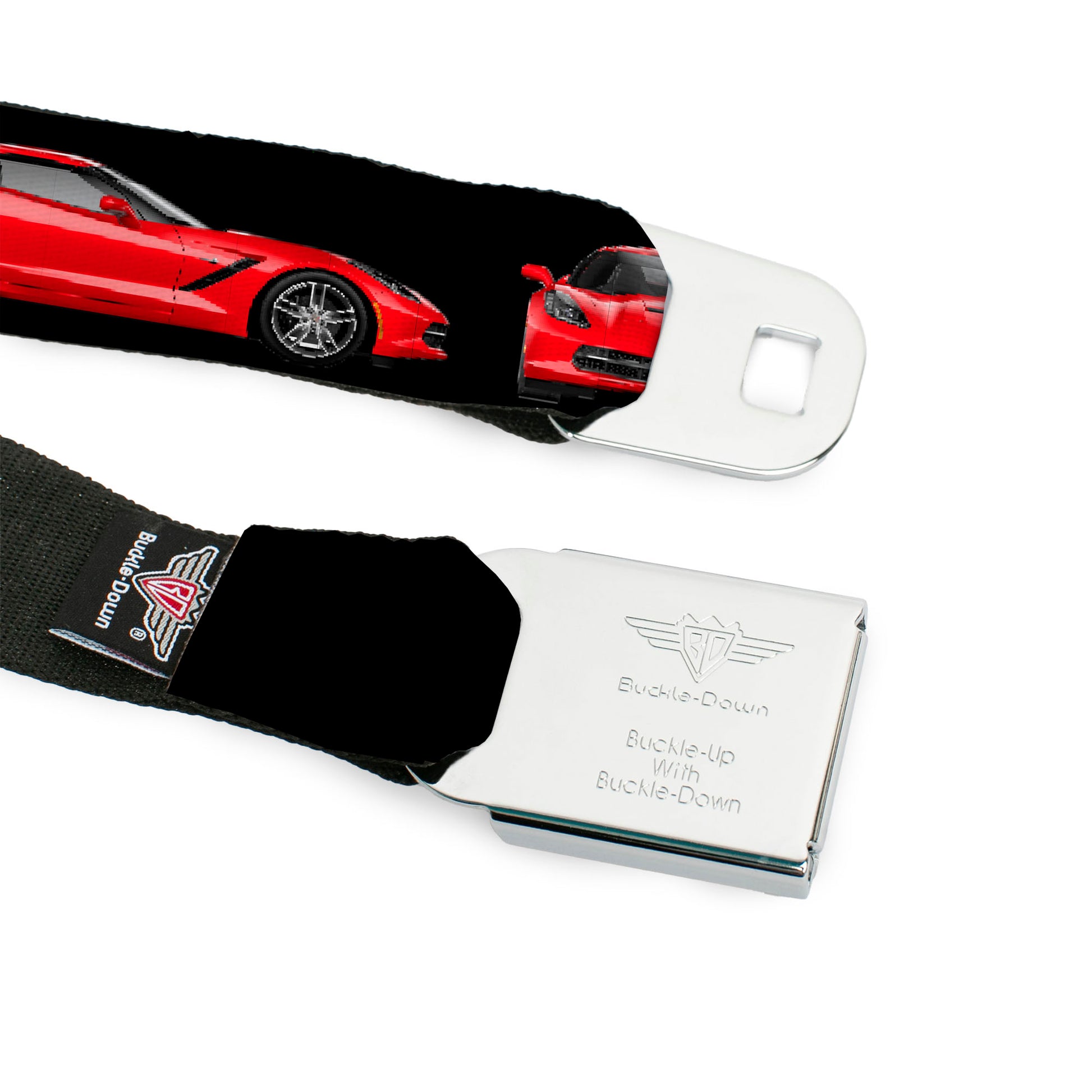 C7 Full Color Black Seatbelt Belt - C7 Logo/Red C7 Side/Front/Rear Views Black Webbing Seatbelt Belts GM General Motors
