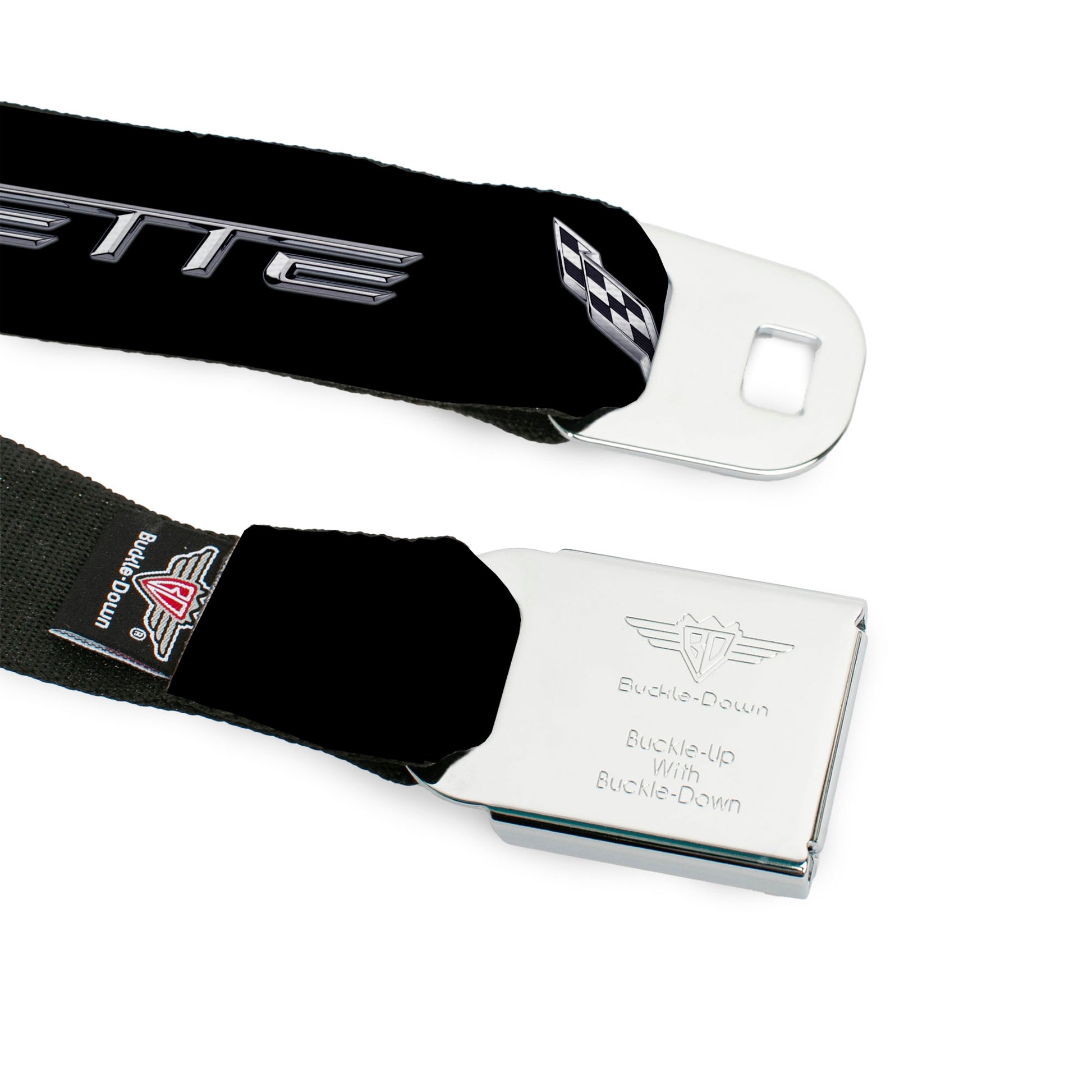 C7 Full Color Black Seatbelt Belt - CORVETTE/C7 Logo Black/Silver/Red Webbing Seatbelt Belts GM General Motors