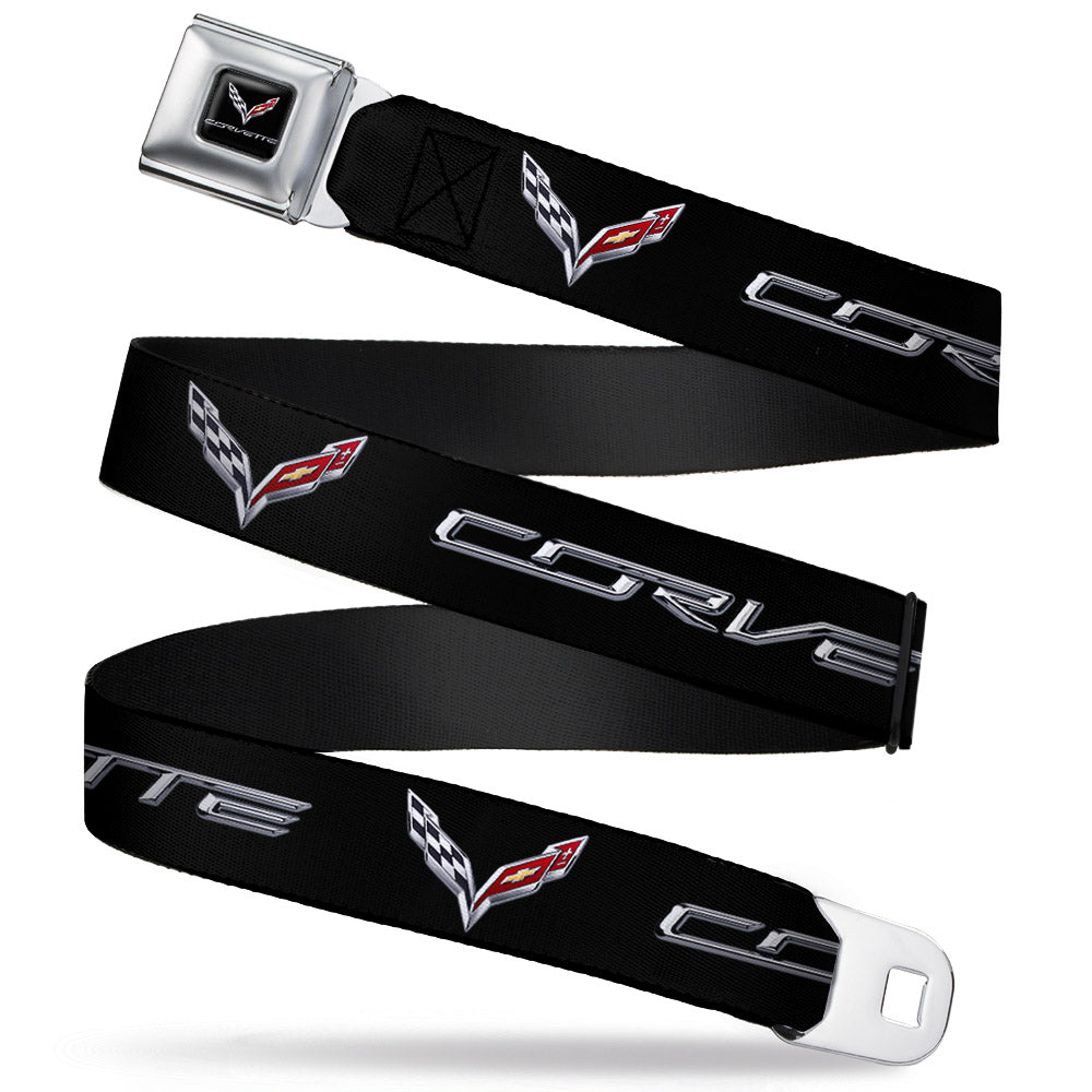 C7 Full Color Black Seatbelt Belt - CORVETTE/C7 Logo Black/Silver/Red Webbing Seatbelt Belts GM General Motors