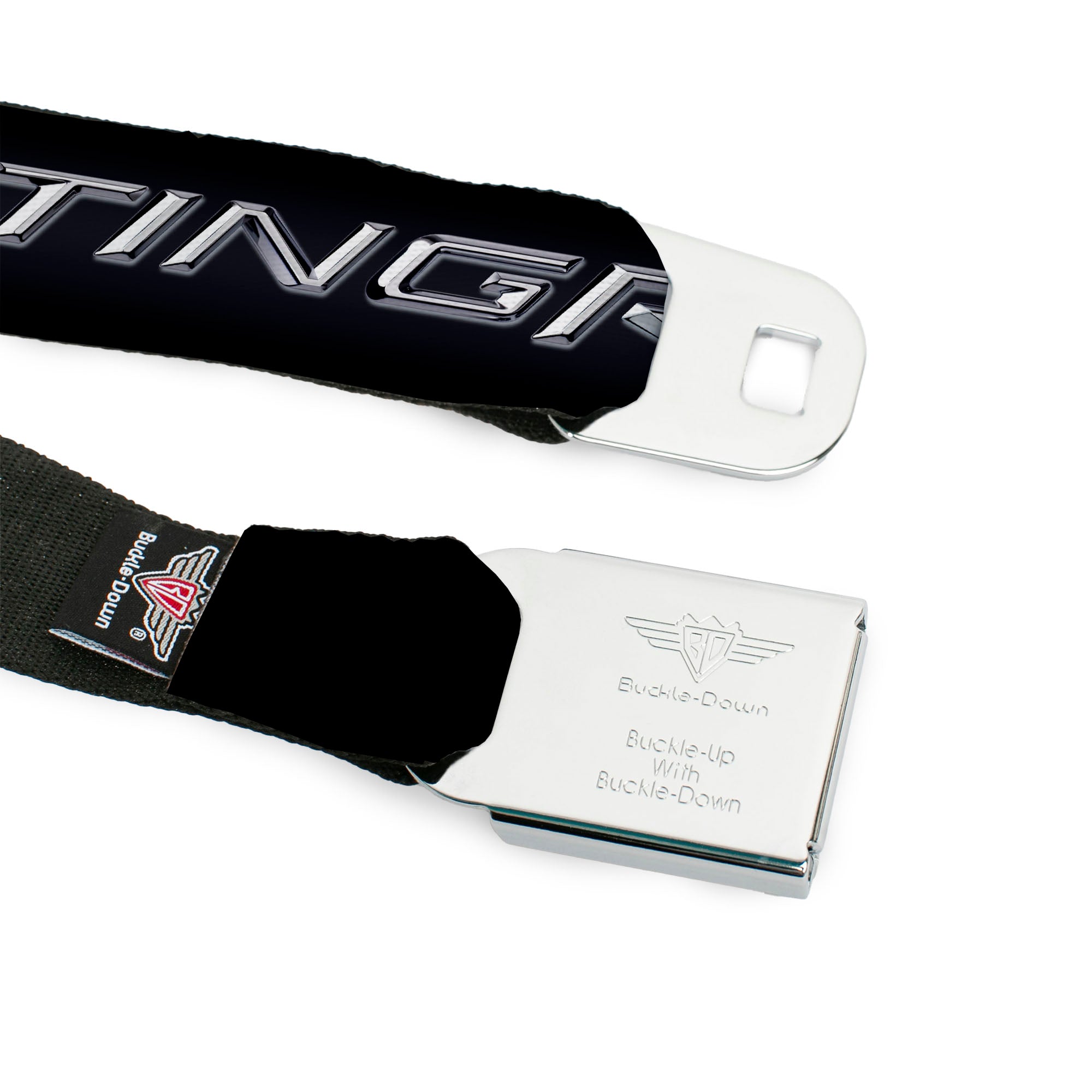 C7 Full Color Black Seatbelt Belt - C7 STINGRAY Logo Black/Silver Webbing Seatbelt Belts GM General Motors