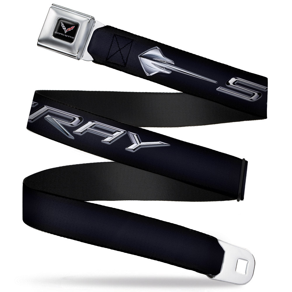 C7 Full Color Black Seatbelt Belt - C7 STINGRAY Logo Black/Silver Webbing Seatbelt Belts GM General Motors