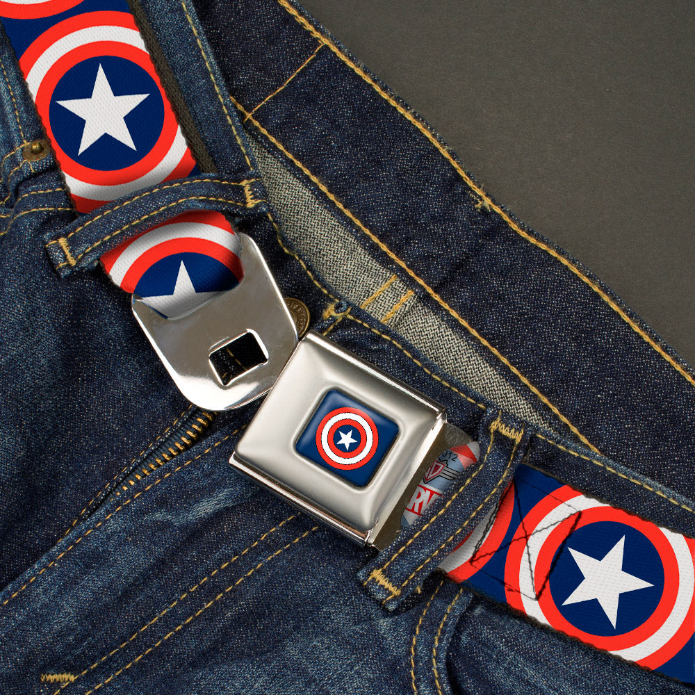 Captain America Shield Full Color Navy Seatbelt Belt - Captain America Shield Repeat Navy Webbing Seatbelt Belts Marvel Comics