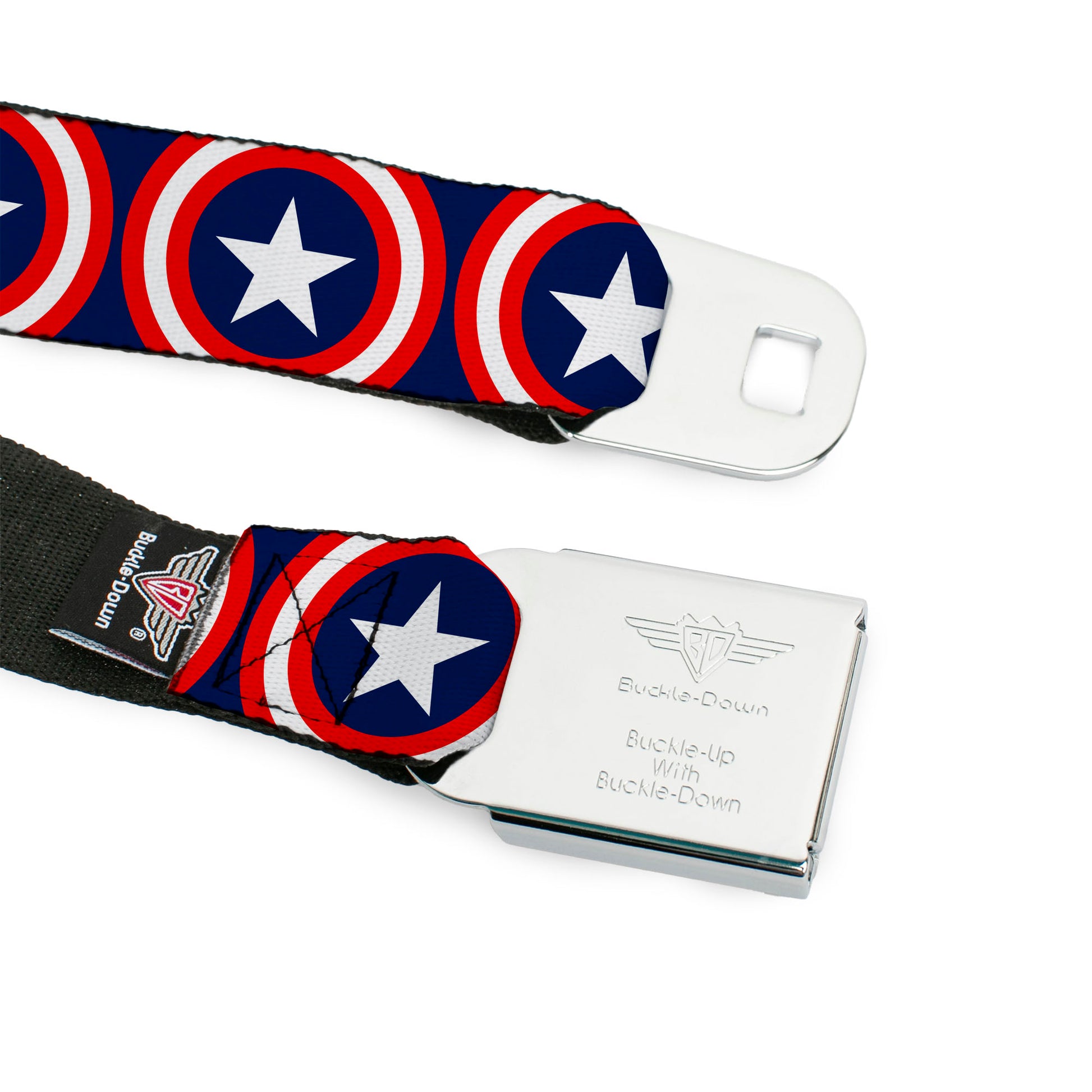 Captain America Shield Full Color Navy Seatbelt Belt - Captain America Shield Repeat Navy Webbing Seatbelt Belts Marvel Comics