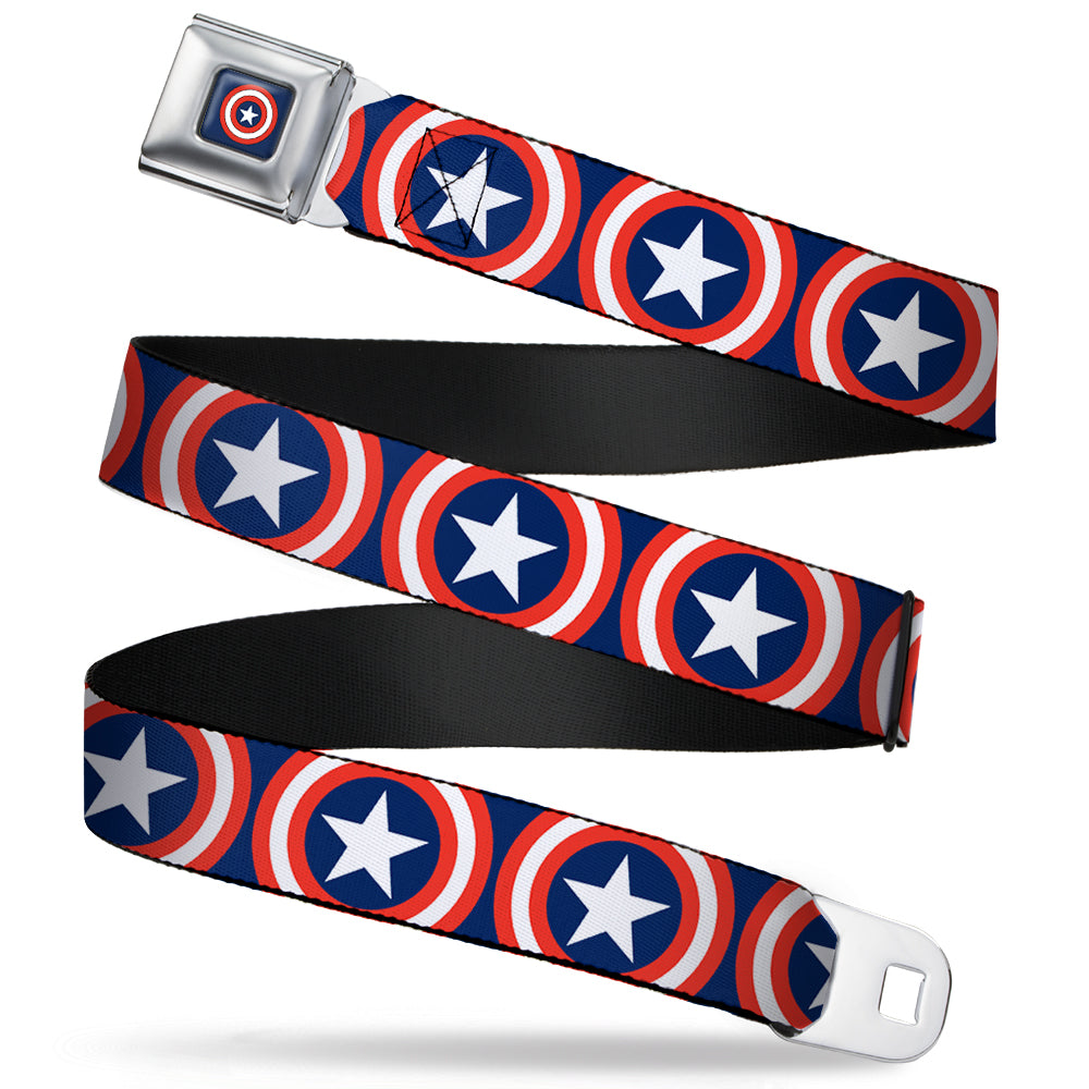 Captain America Shield Full Color Navy Seatbelt Belt - Captain America Shield Repeat Navy Webbing Seatbelt Belts Marvel Comics