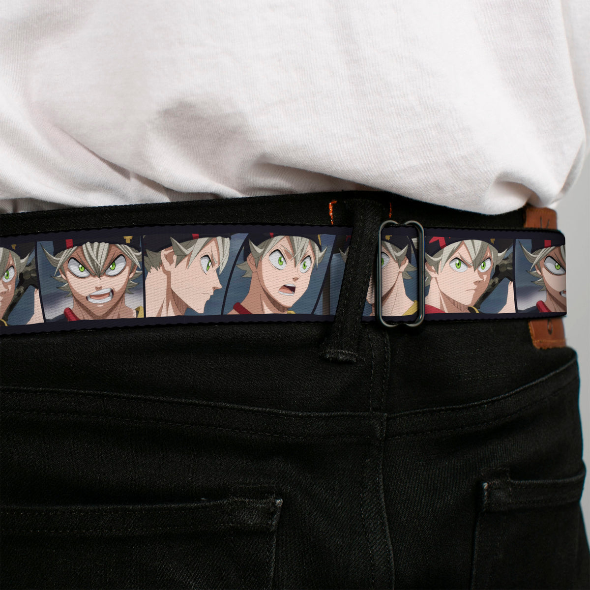 BLACK CLOVER Title Logo Full Color Black/White Seatbelt Belt - Black Clover Asta Five Expression Blocks Webbing Seatbelt Belts Black Clover