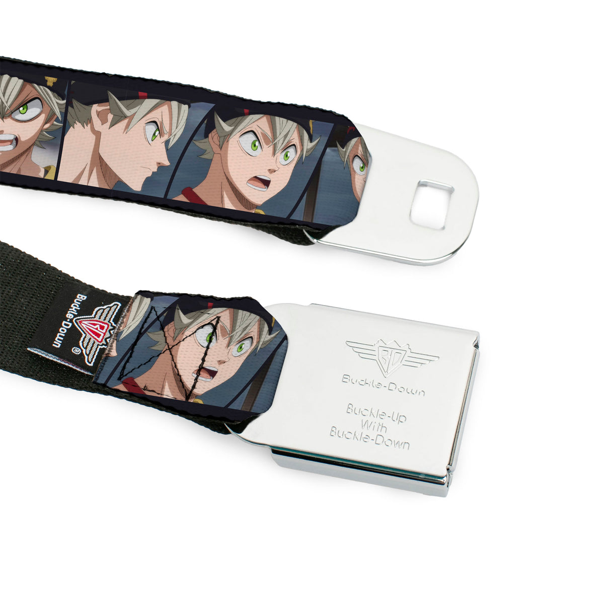 BLACK CLOVER Title Logo Full Color Black/White Seatbelt Belt - Black Clover Asta Five Expression Blocks Webbing Seatbelt Belts Black Clover