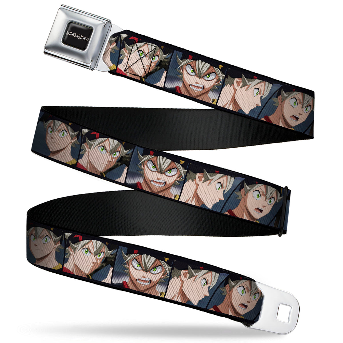 BLACK CLOVER Title Logo Full Color Black/White Seatbelt Belt - Black Clover Asta Five Expression Blocks Webbing Seatbelt Belts Black Clover