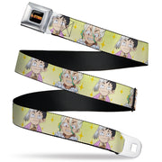 DR. STONE Title Logo Full Color Black/Orange Seatbelt Belt - Dr. Stone Chibi Senku and Gen Faces Stars Yellows Webbing Seatbelt Belts Crunchyroll