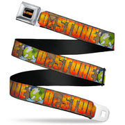DR. STONE Title Logo Full Color Black/Orange Seatbelt Belt - DR. STONE Title Logo and Suika Crying Pose Browns Webbing Seatbelt Belts Dr. Stone
