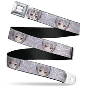 FRUITS BASKET Title Logo Full Color White/Purple Seatbelt Belt - Fruits Basket Chibi Yuki Soma Face and Kimono Rat Icon Gray/White Webbing Seatbelt Belts Fruits Basket