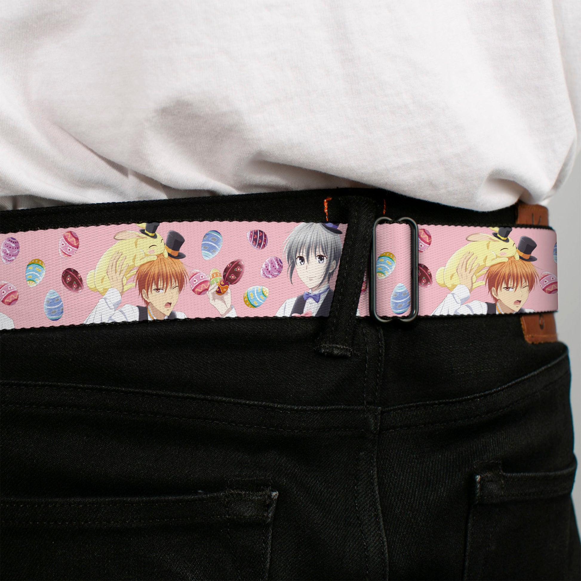 FRUITS BASKET Title Logo Full Color White/Purple Seatbelt Belt - Fruits Basket Kyo and Yuki Easter Themed Animage Poster Pose Pink Webbing Seatbelt Belts Fruits Basket