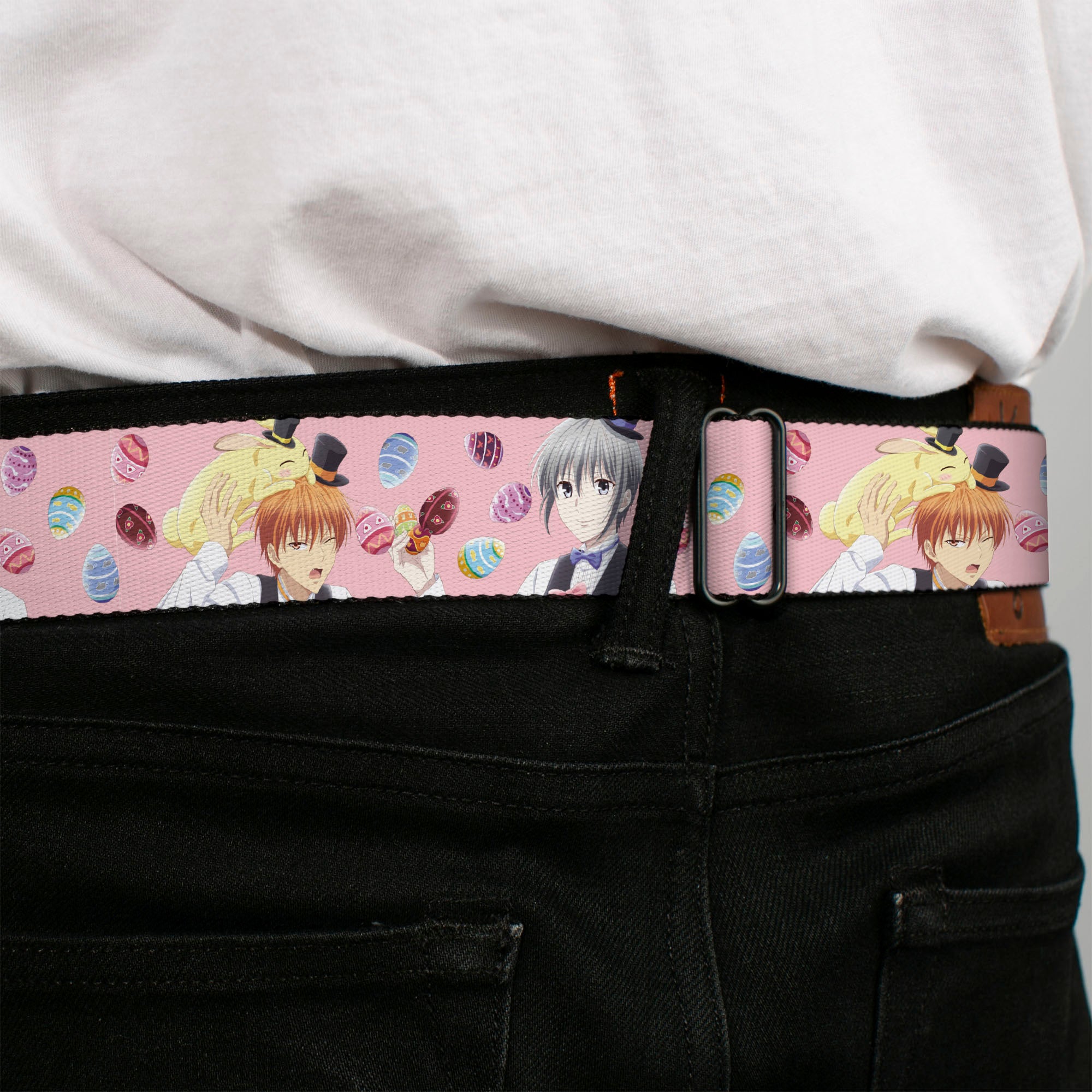 FRUITS BASKET Title Logo Full Color White/Purple Seatbelt Belt - Fruits Basket Kyo and Yuki Easter Themed Animage Poster Pose Pink Webbing Seatbelt Belts Fruits Basket