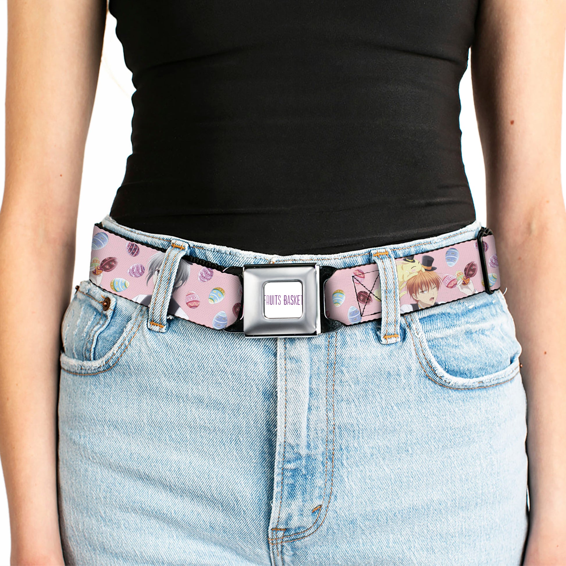 FRUITS BASKET Title Logo Full Color White/Purple Seatbelt Belt - Fruits Basket Kyo and Yuki Easter Themed Animage Poster Pose Pink Webbing Seatbelt Belts Fruits Basket