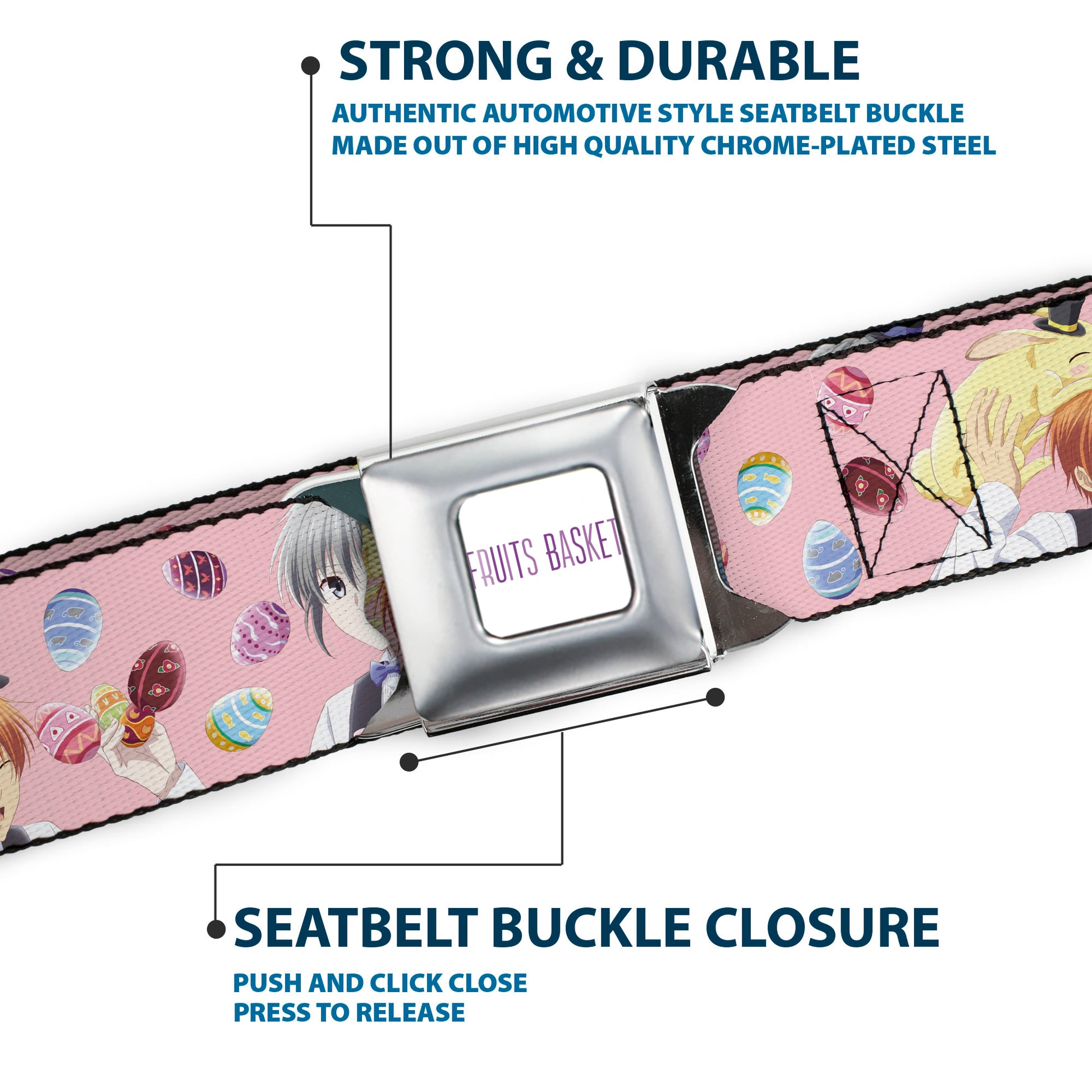 FRUITS BASKET Title Logo Full Color White/Purple Seatbelt Belt - Fruits Basket Kyo and Yuki Easter Themed Animage Poster Pose Pink Webbing Seatbelt Belts Fruits Basket