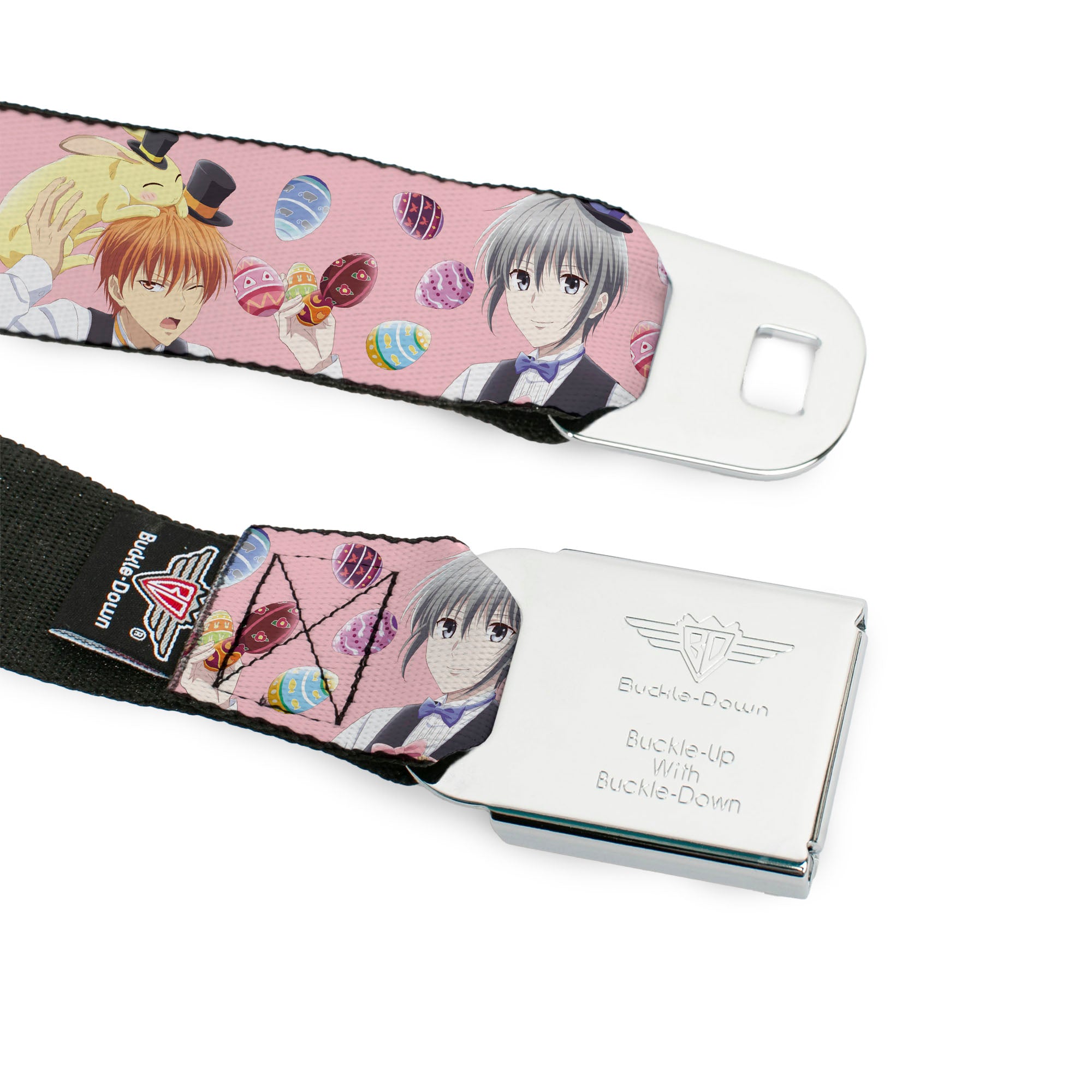 FRUITS BASKET Title Logo Full Color White/Purple Seatbelt Belt - Fruits Basket Kyo and Yuki Easter Themed Animage Poster Pose Pink Webbing Seatbelt Belts Fruits Basket