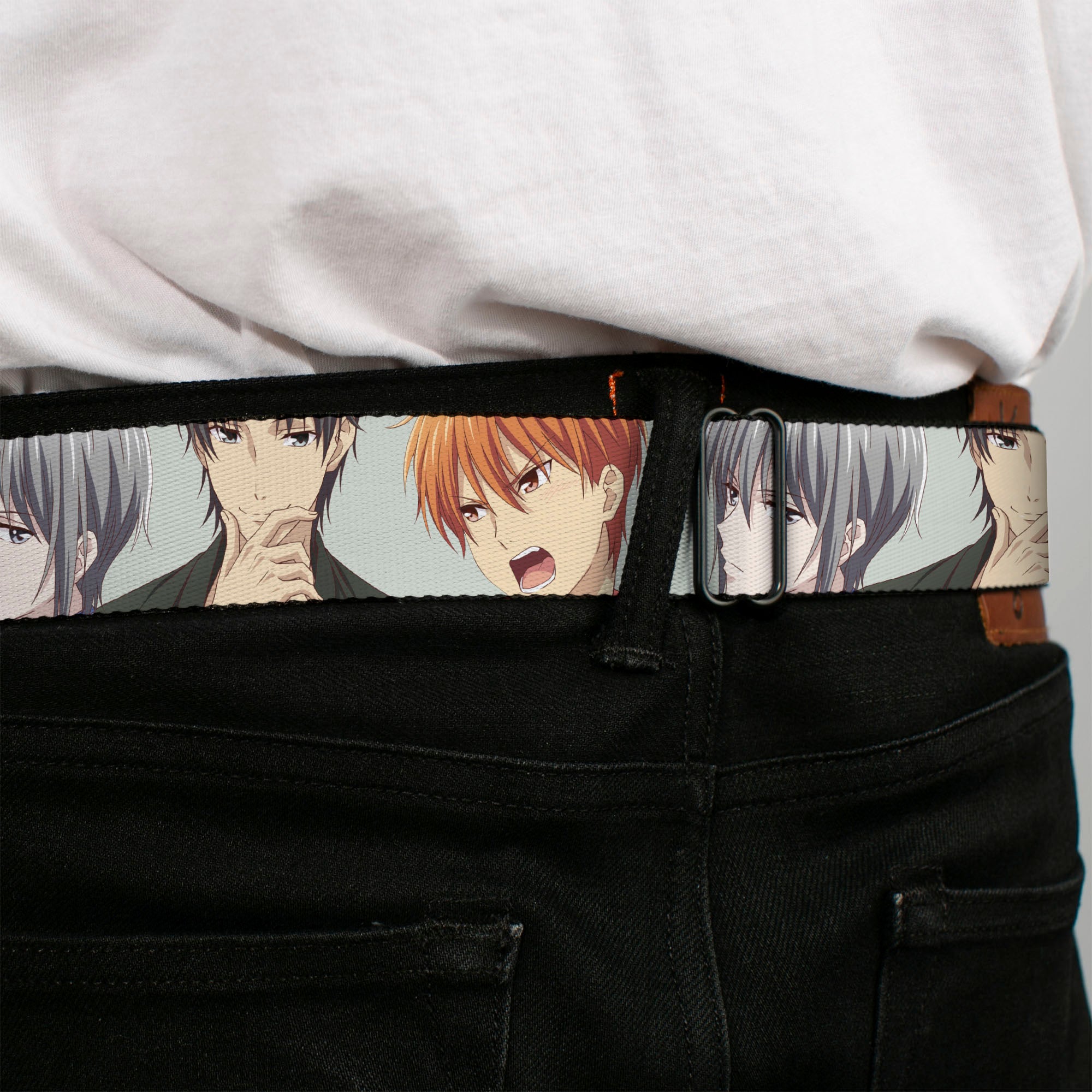 FRUITS BASKET Title Logo Full Color White/Purple Seatbelt Belt - Fruits Basket Kyo Yuki Shigure Group Faces Mint Green Webbing Seatbelt Belts Fruits Basket
