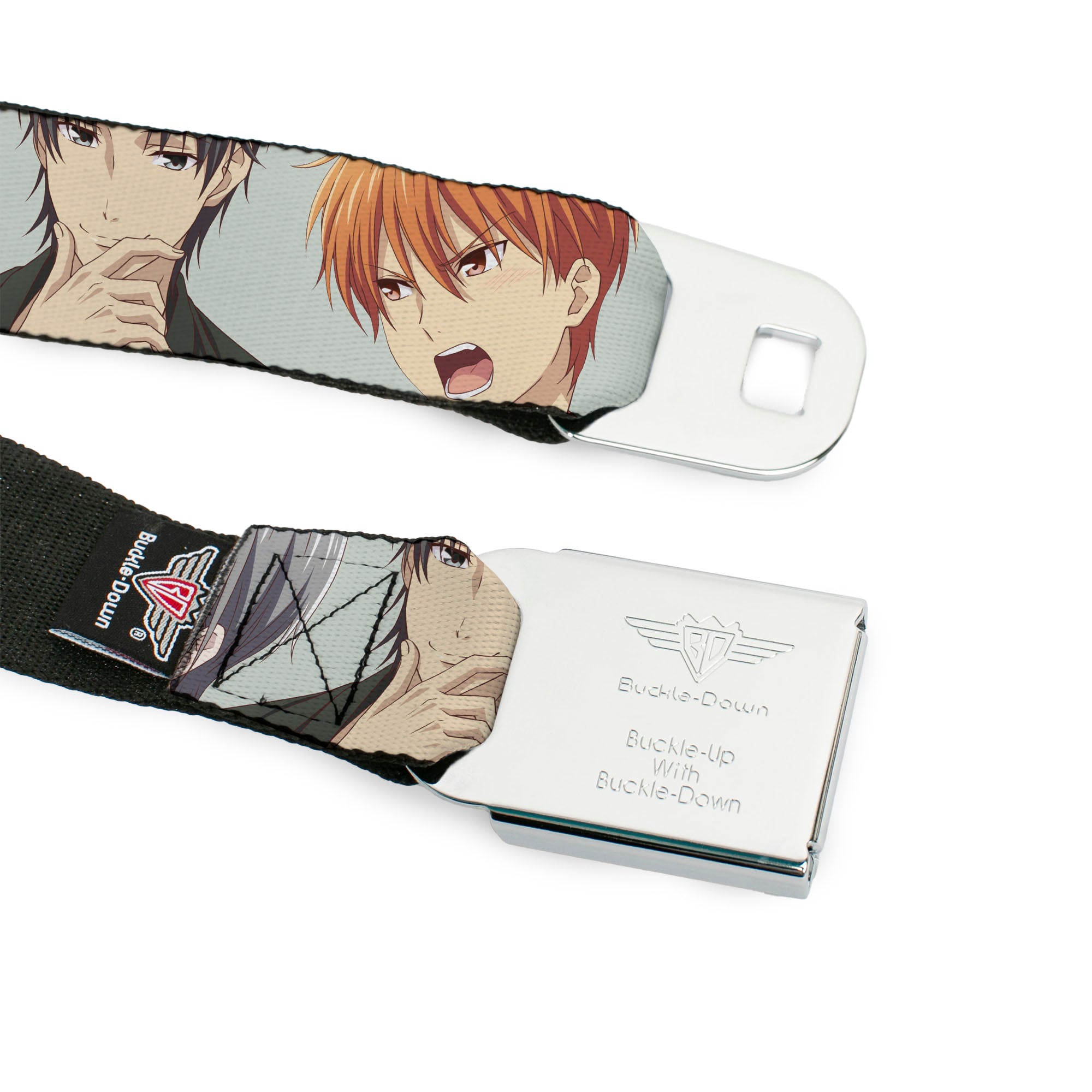 FRUITS BASKET Title Logo Full Color White/Purple Seatbelt Belt - Fruits Basket Kyo Yuki Shigure Group Faces Mint Green Webbing Seatbelt Belts Fruits Basket